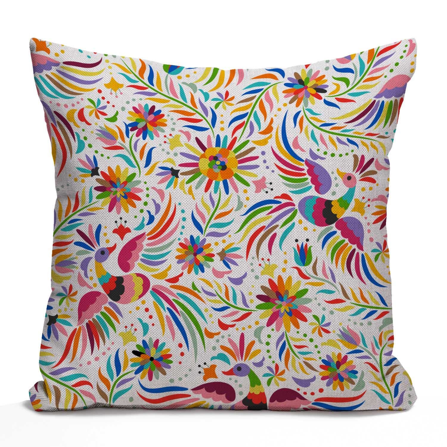 Tomda Multi021 Mexican Floral Decorations Cushion Cover Ethnic Art Birds And Paisley Flowers Farmhouse Decor Throw Pillow Cases Pillow Cover 45X45cm 18X18 Inch Home Decoration