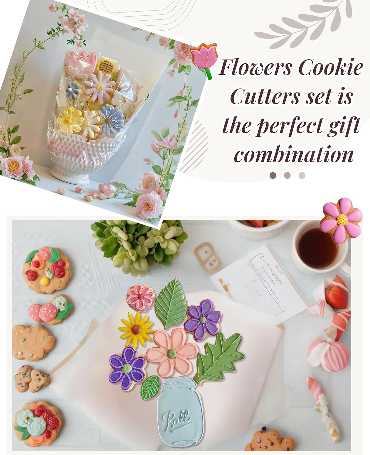 Yaocom 9 Pcs Flower Cookie Cutters Set - Spring Cookie Cutters Flower Cookies Cutter with Storage Box, Stainless Steel Butterfly Bird Mason Jar Cookies Cutter Mold for Fondant Biscuit Baking Tools