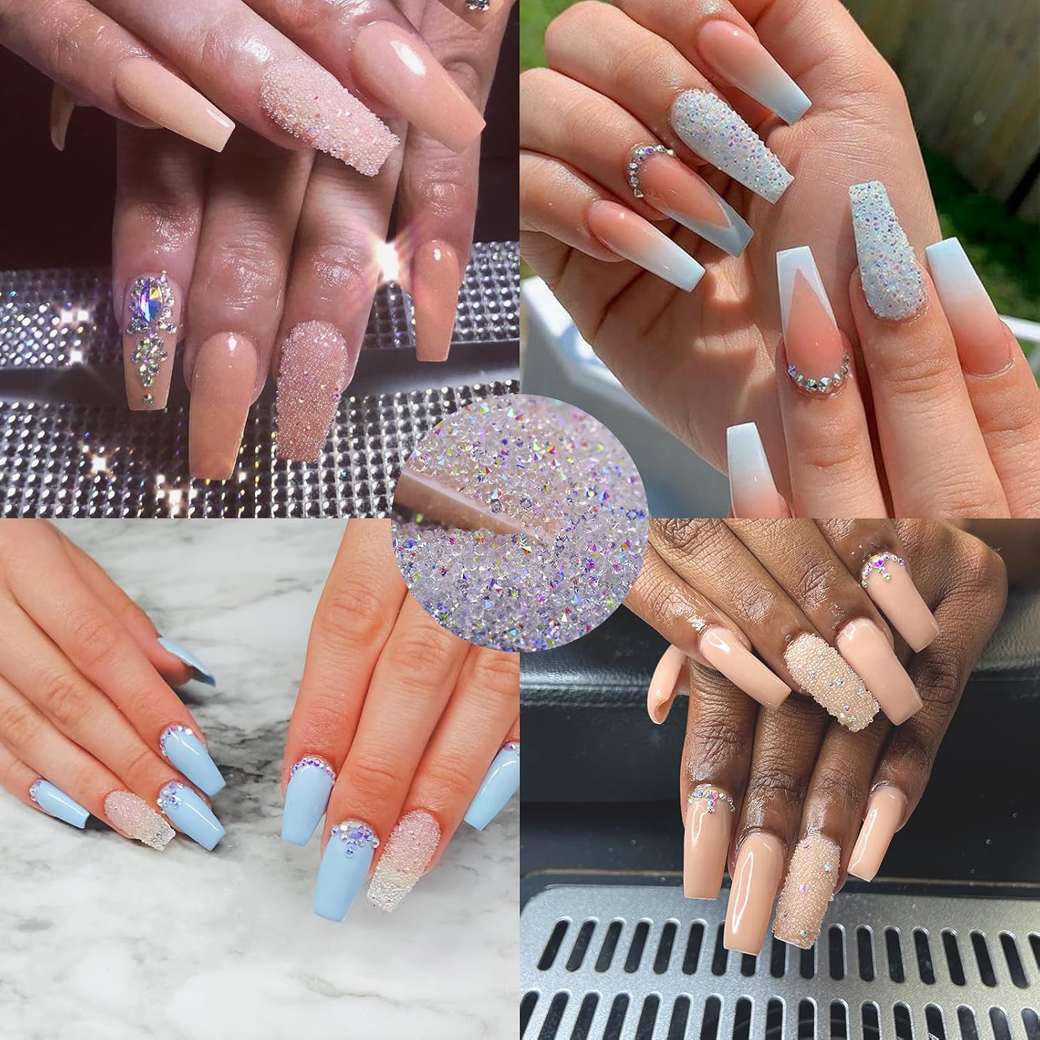 1.3mm Ultra Mini Nail Rhinestones 20000Pcs and Nail Diamonds Micro Pixie Crystals for Nails Iridescent AB Bling, Tiny Nail Gems Sugar Glitter Beads Nail Charms, 4Nail Tray(Clear AB)