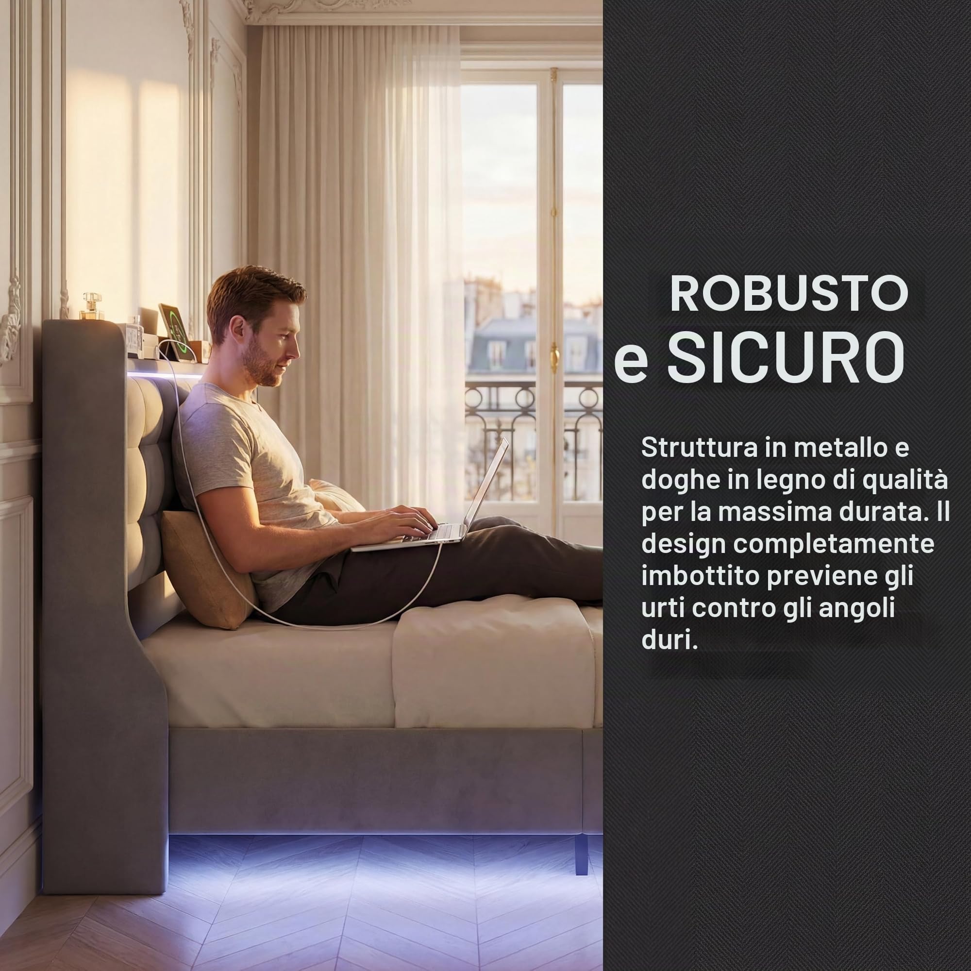 Letto 160 x 200 con rete, telaio letto multifunzionale, testiera imbottita con stoccaggio, struttura stabile, effetto galleggiante, velluto, grigio scuro (grigio scuro D, 160 x 200 cm)