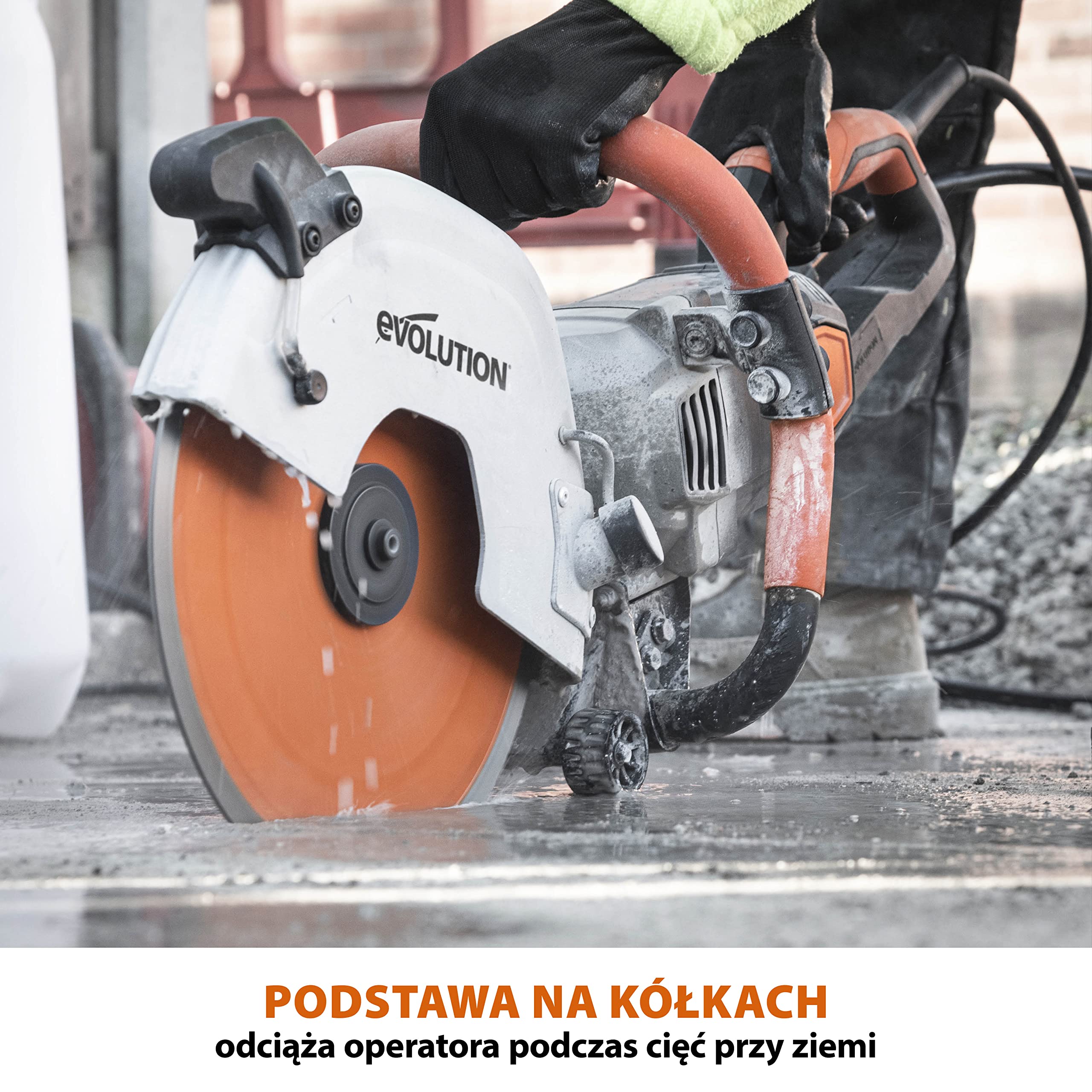 Evolution Power Tools Elektryczna przecinarka tarczowa i pilarka do betonu R300DCT+ z funkcją tłumienia pyłu z użyciem wody i tarczą diamentową Premium 300 mm