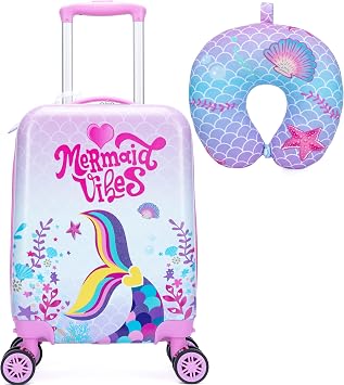 HTgroce 2-Piece Children's Suitcase Set, Neck Pillow & Suitcase Tag, Travel Trolley with Wheels for Children