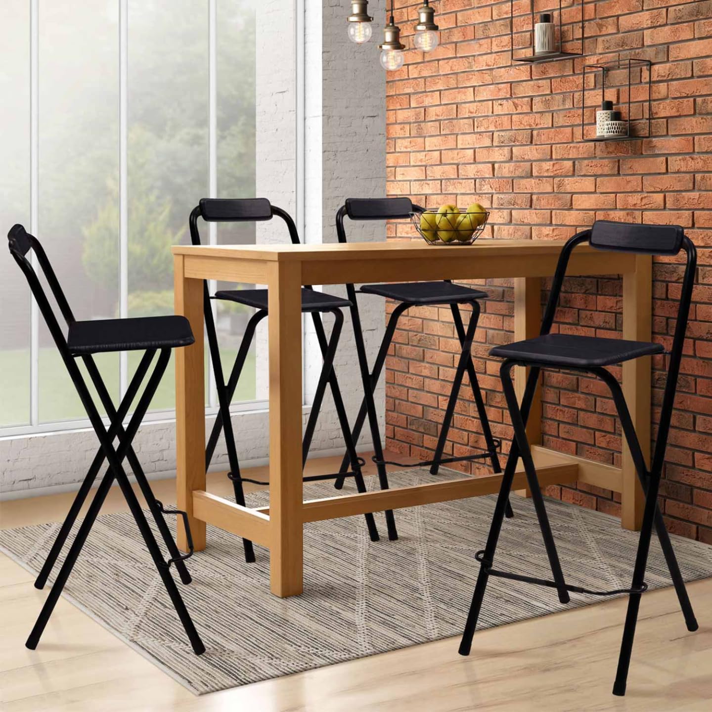 IDMarket – Juego de 4 taburetes de bar plegables DELSON negros