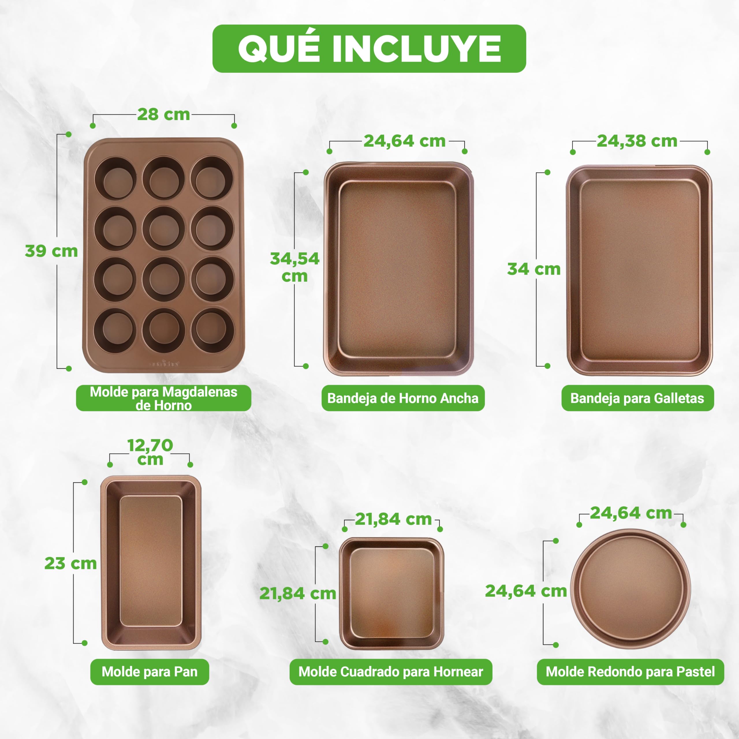 Nutrichef Bandejas Horno, Set de 6, Incluye: Bandejas para Galletas, para Asar, Molde para Magdalenas, Pan y Pasteles, Mangos de Silicona, Apilables, Acero al Carbono Resistente, Antiadherentes