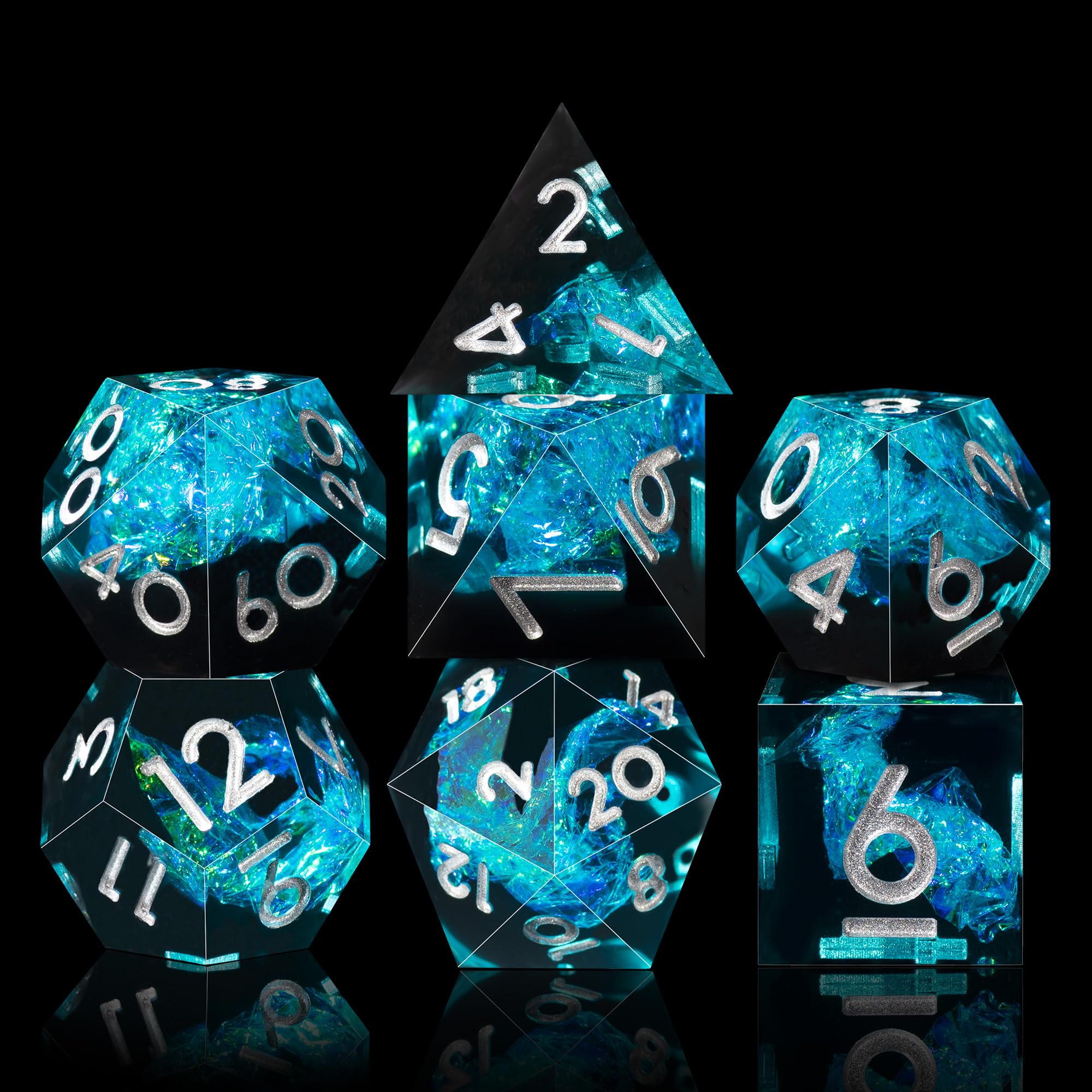 SIQUK 7 Pezzi Set Dadi D&D Dadi da Gioco Poliedrici 7-Die DND Dice D4 D6 D8 D10 D12 D20 D% per DND RPG MTG Dungeon and Dragons (Nero&Blu, Argento) - 2