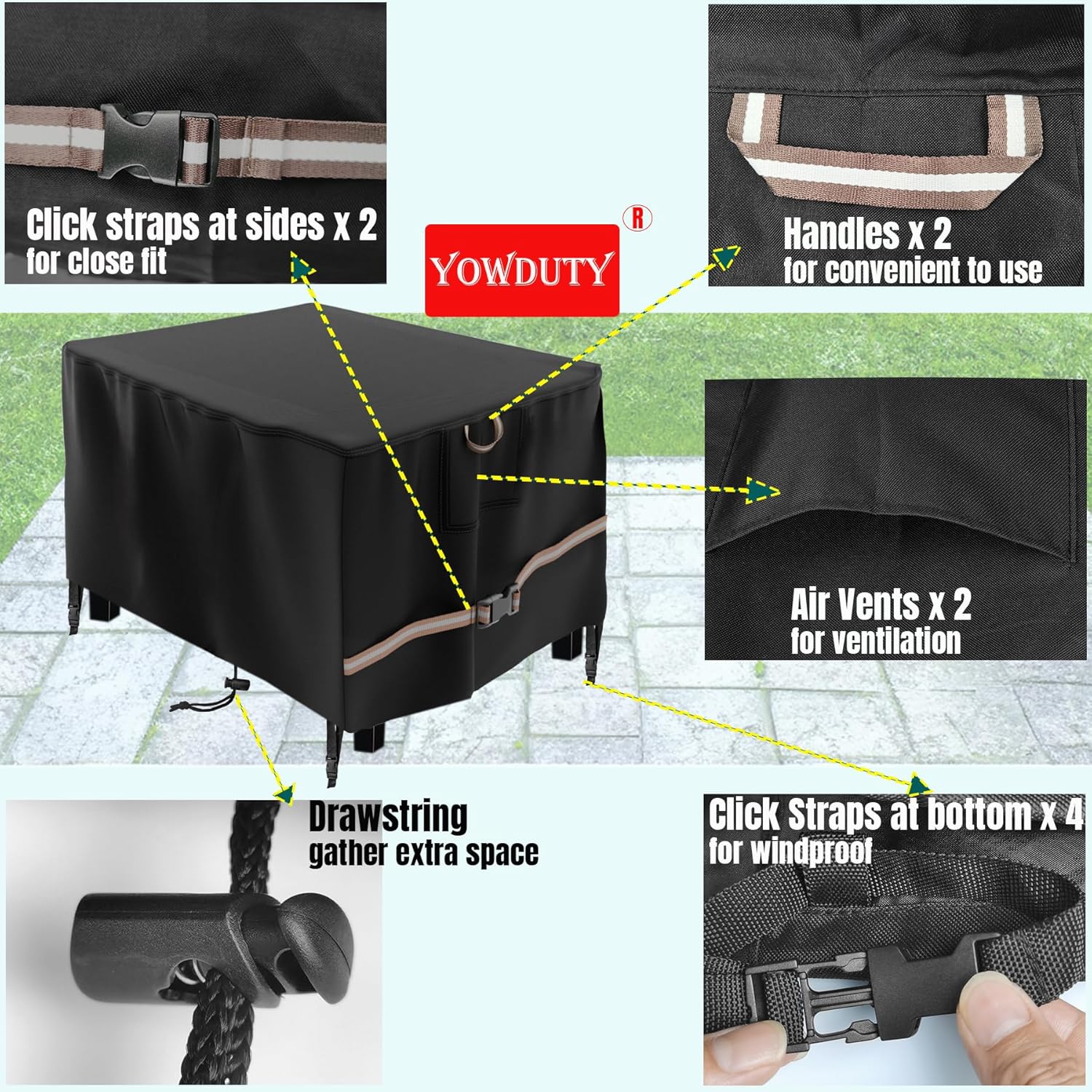 Rectangular Propane Gas Fire Pit Table Cover 52x34x24, Waterproof Heavy Duty 600D Rectangle Outdoor Fireplace Cover 52 Inch, All-weather Protection For Patio Firepit Table 49-52 inch - Image 4