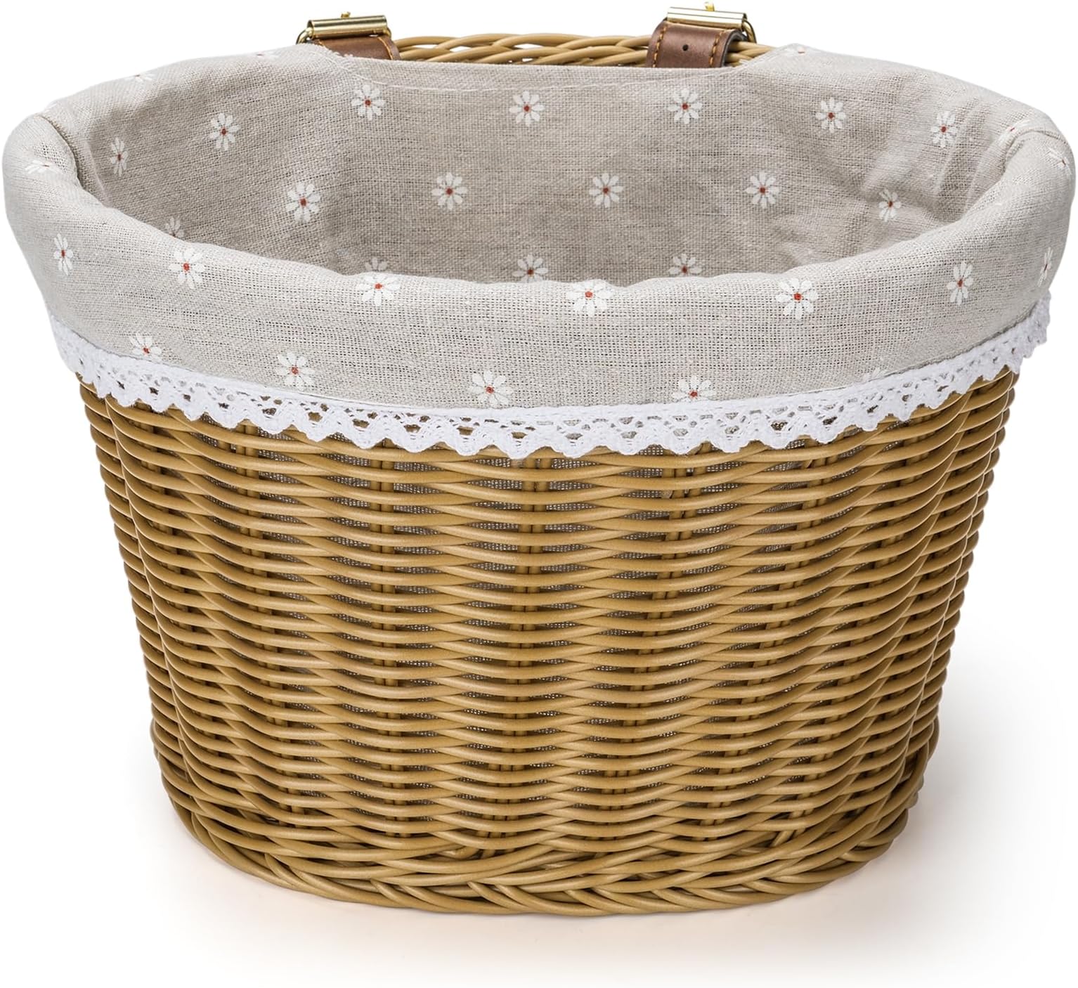 CXWXC Bike Basket - Front Bicycle Bike Basket for Girls Women - Handmade Woven Wicker Bike Baskets with Liner Detachable, Adjustable PU Straps
