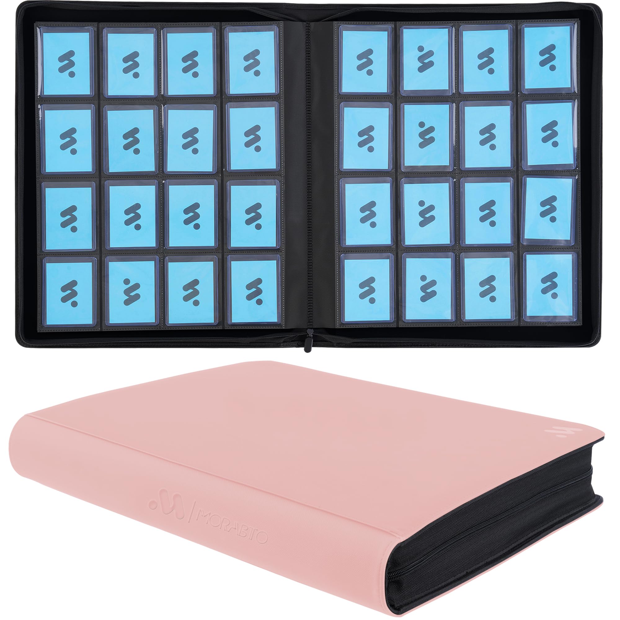 MORABTO Top Loader Binder, Holds 640 Top Loaders,16 Pocket Top Loader Binders for 3" x 4" Rigid Cards,Top Loader Card Binder for Hard Plastic Top Loaders-Pink
