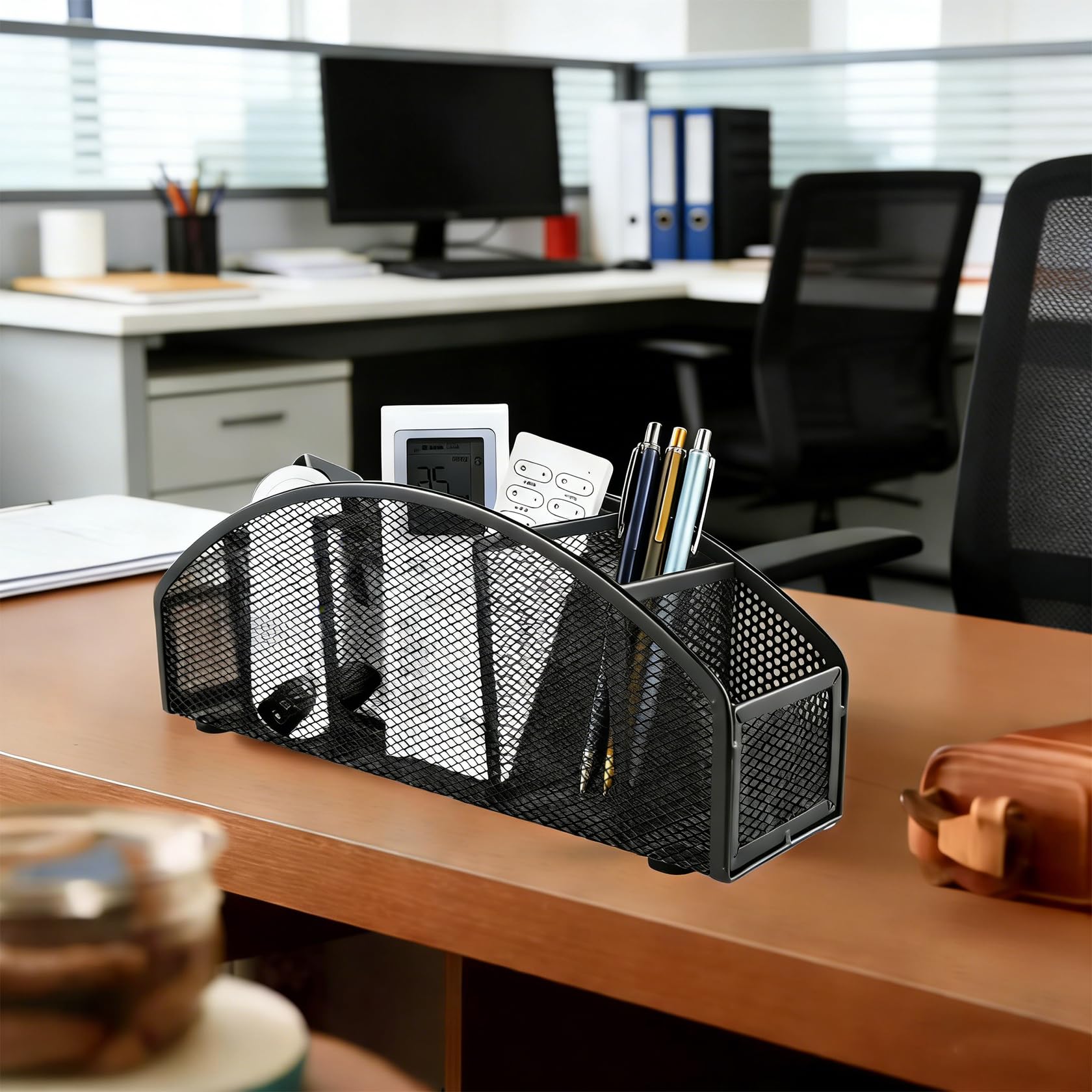 Metall Mesh Fernbedienungsständer, Multifunktionale Aufbewahrungsbox für TV-Fernbedienungen, Bürozubehör, Makeup-Pinsel - Schreibtisch Organizer für Wohnzimmer, Schlafzimmer und Büro