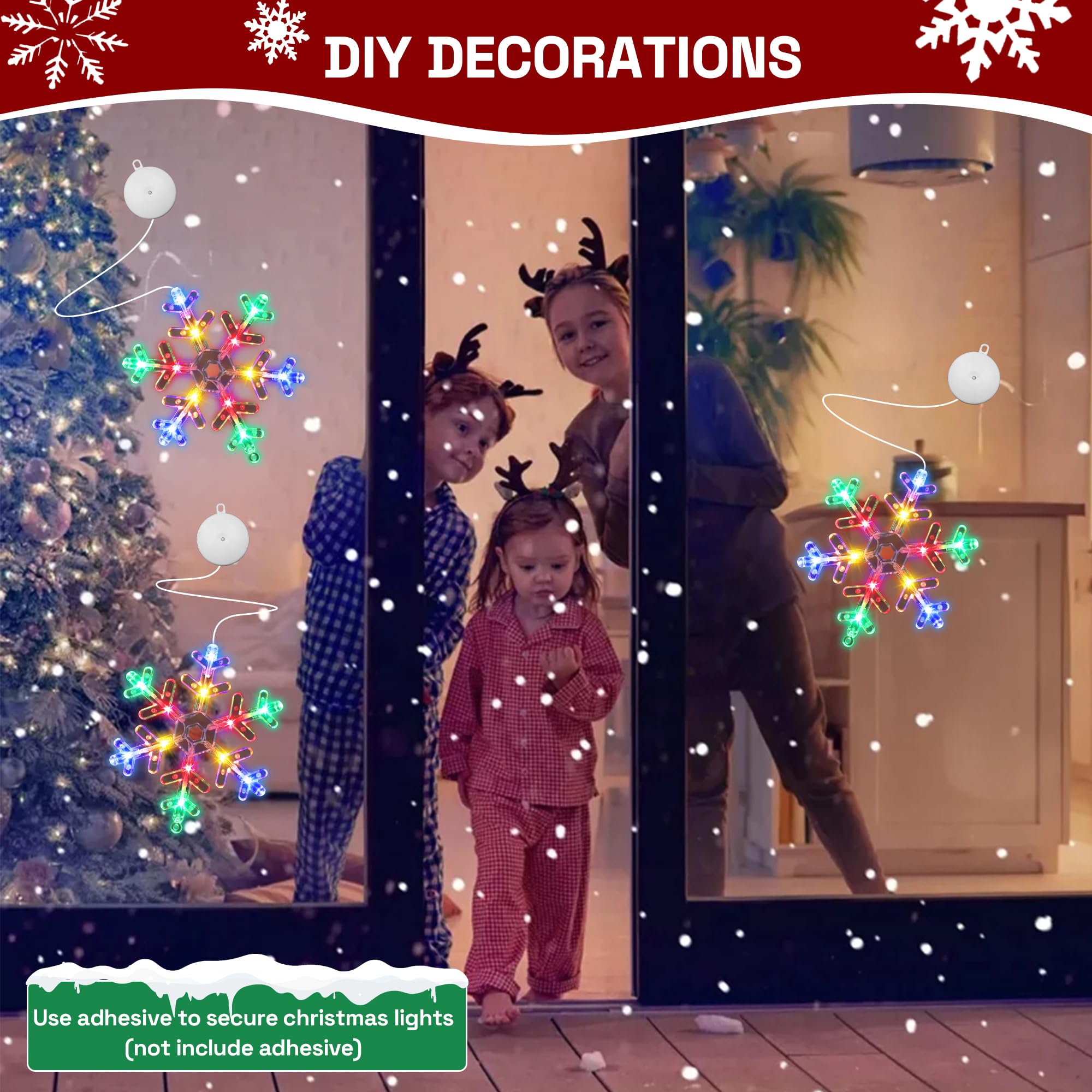 [Timer] Decorazioni natalizie per finestre, 3 pezzi con fiocco di neve luci natalizie con ventosa, luci a forma di fiocco di neve a batteria, decorazioni natalizie per interni ed esterni, camino