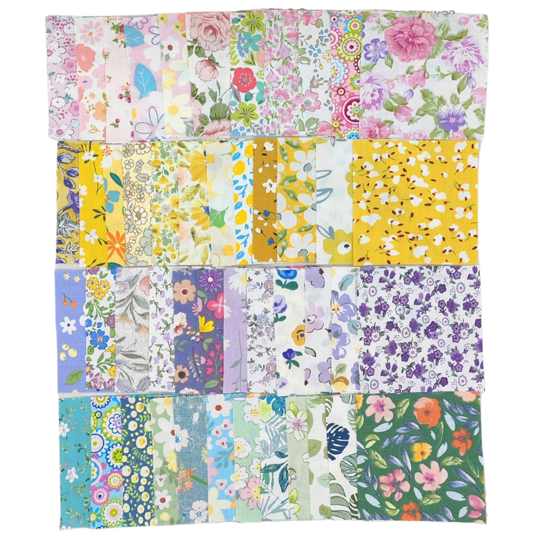 Tsawntd 50 Pcs Fabric Squares, 3.9x3.9 inch Cotton Fabric Scraps, Assorted Floral Patterns For Crafts & Sewing, Random Colors Squares Samples Scraps for Crafts