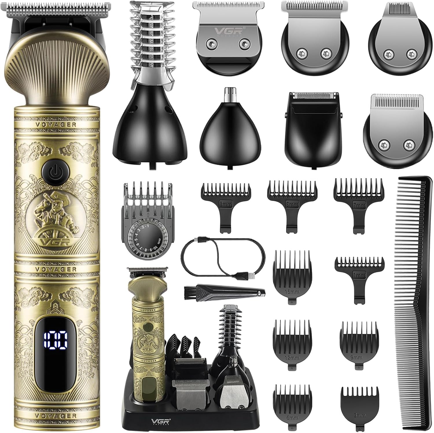 VGR Baardtrimmer voor mannen, professionele baardverzorgingsset voor heren, elektrische scheerapparaten, scheerapparaten, draadloze tondeuses voor gezicht, lichaam, neus, snor, ballen, geschenken voor