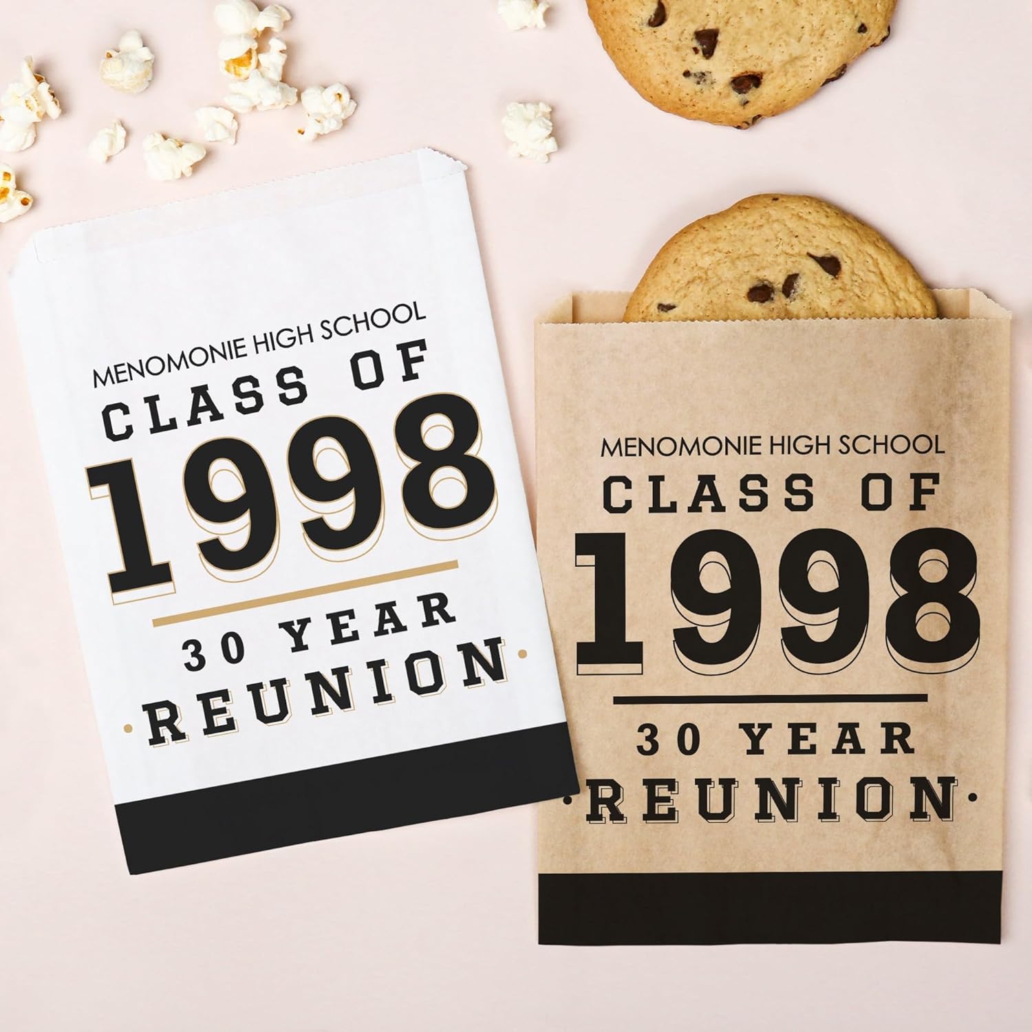Big Dot of Happiness Personalized Class Reunion Paper Treat Bags, Custom Reunited School Alumni Event Party Candy Snack Favors, Greaseproof Kraft Brown Sandwich Cookie Bags - 25 Count