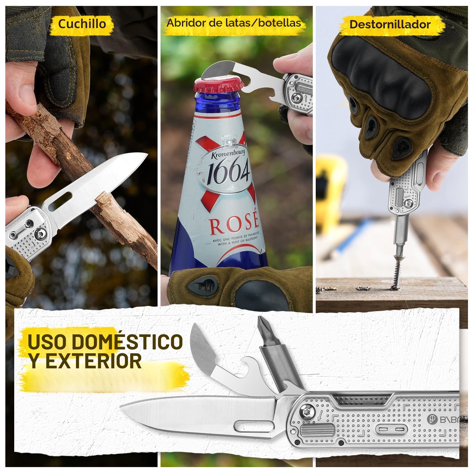 Regalos para hombres, BIBURY navaja multiusos EDC, cuchillo de supervivencia, multiherramienta camping accesorios, regalo para papá, gadgets de cumpleaños para hombres, regalos navidad - BI2056