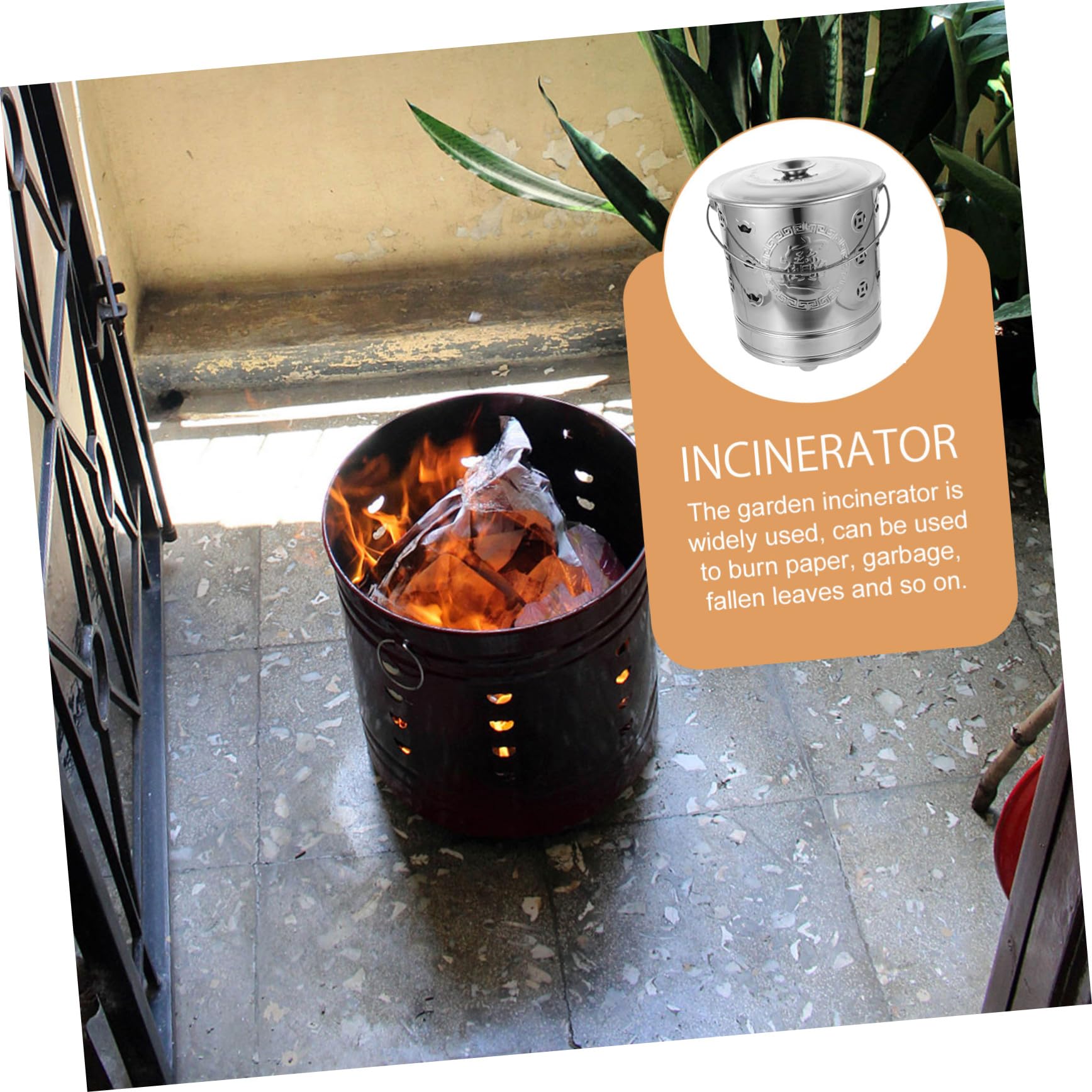 PLAFOPE Cubo Calor Incinerador Resistente Dinero de Acero Inoxidable de al Ligero, para Jardín y Ceremonias, Uso Doméstico