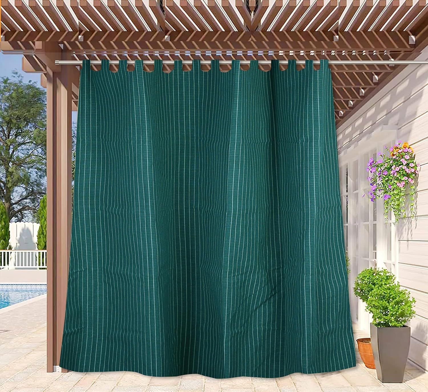 Duronet - Cotton Canvas Waterproof & Sun Blockage Loop Windproof Blackout Outdoor Curtains (Cotton Canvas, 5.5 X 6 Feet, Green), 1 Piece-picture-14