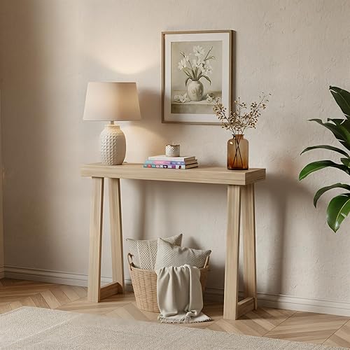 Miniatura 19 de Plank+Beam Mesa consola de madera maciza, 46 pulgadas, mesa de sofá, mesa de entrada estrecha para pasillo, detrás del sofá, sala de estar, Nuez