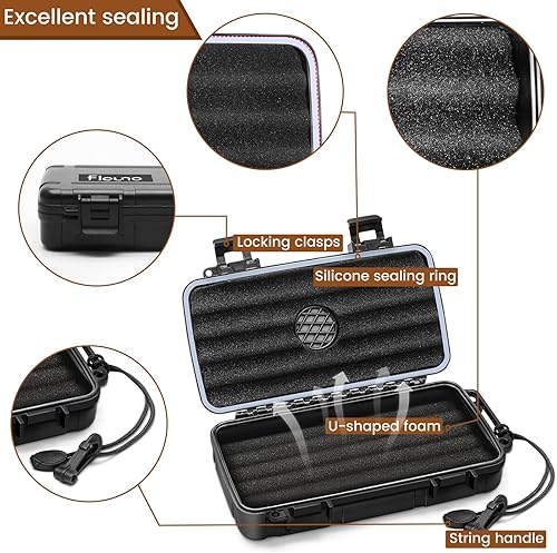Miniatura 8 de Flauno Travel Cigar Humidor Case - Portable Humidor Kit with Lighter (Without Gas), Cutter, Holder, Humidifier & Dropper, Waterproof, Crushproof,