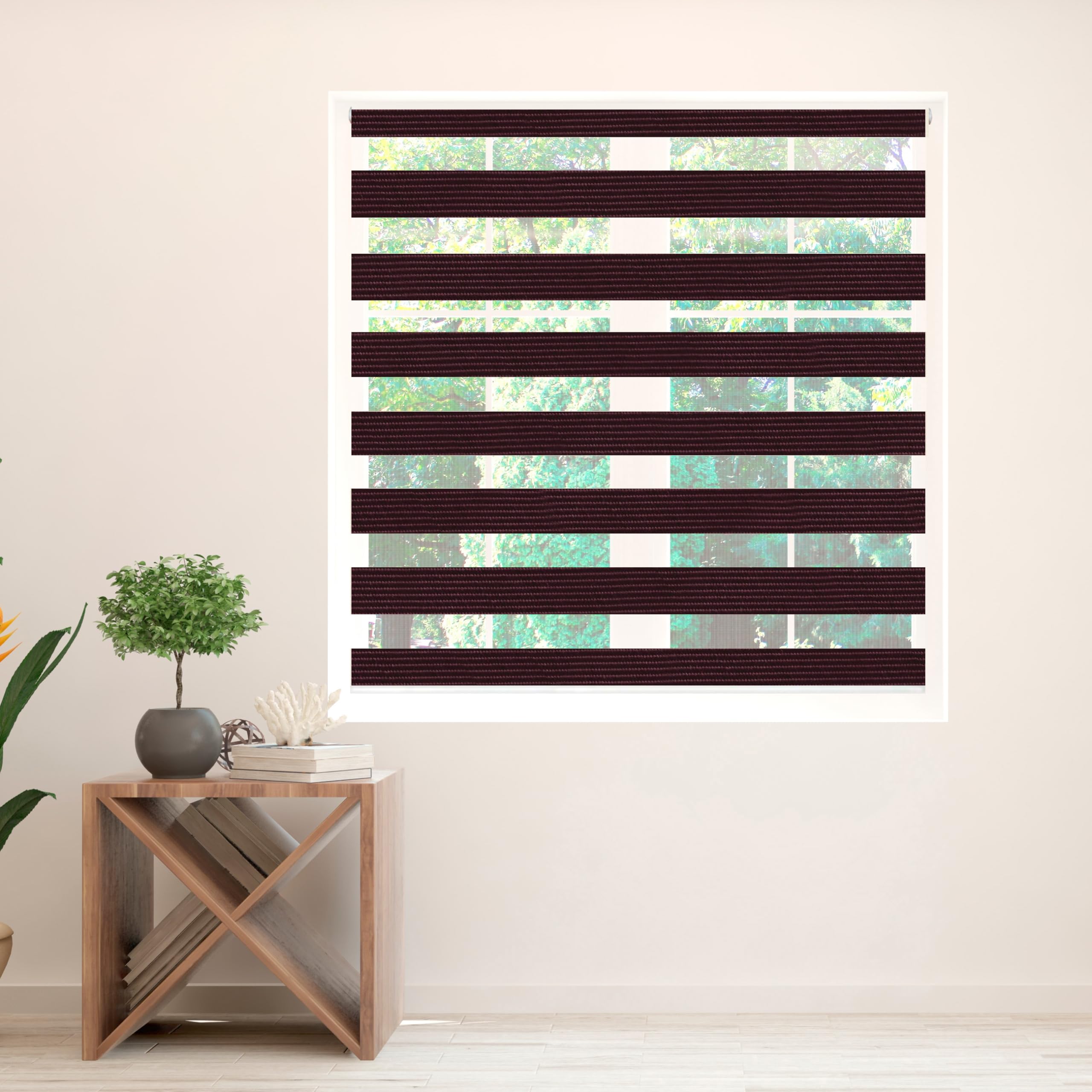 Zebra Blind - Day and Night Roller Blinds for Living Room, Kitchen, Bedroom, Bathroom, Durable Fabric, Easy to Clean, 155 cm Drop (Dark Brown, 100cm Width)