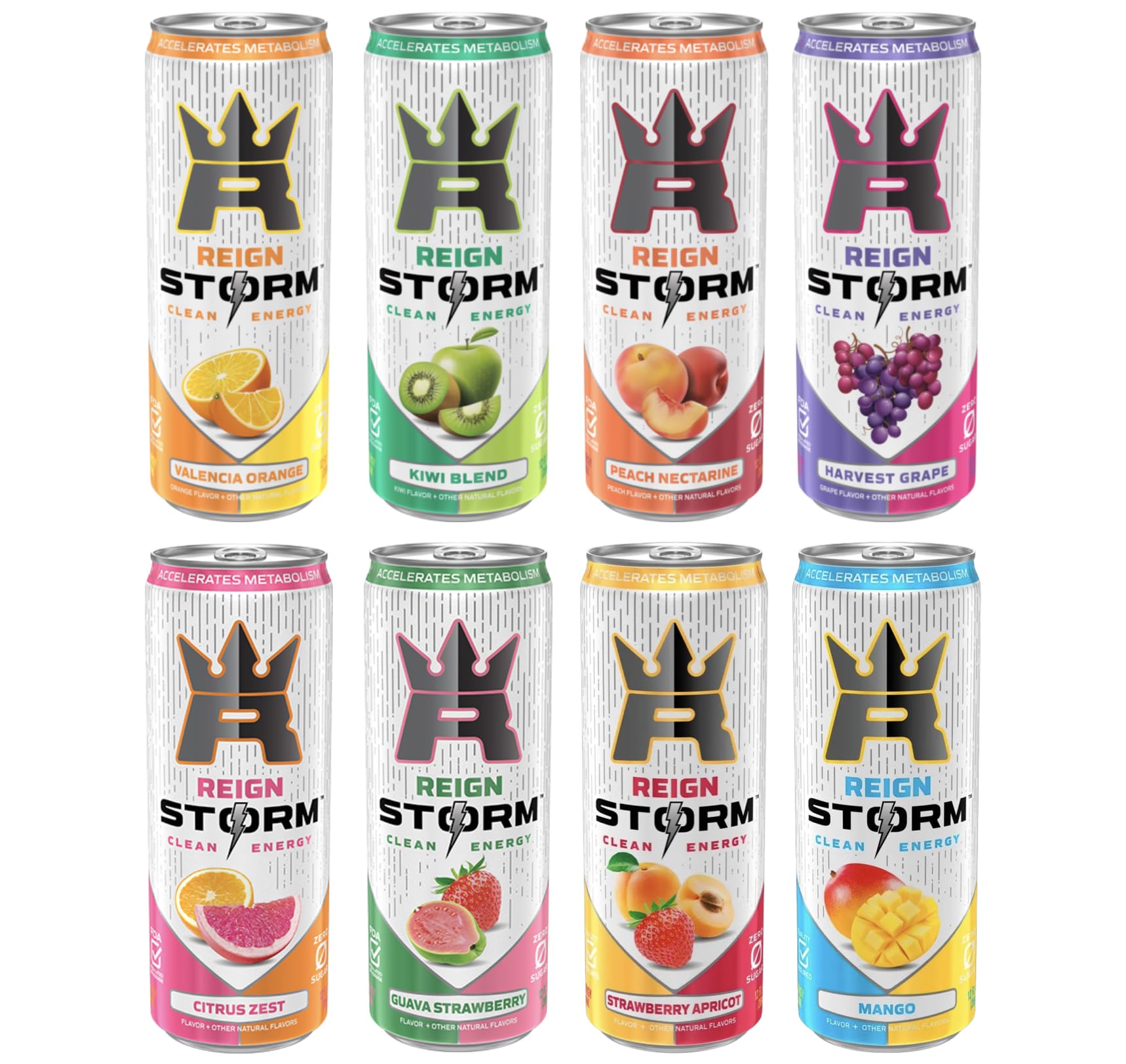 Reign Storm Clean Energy Variety Pack Fitness Wellness Drink  Flavors 12 Fl Oz (Pack of 8)