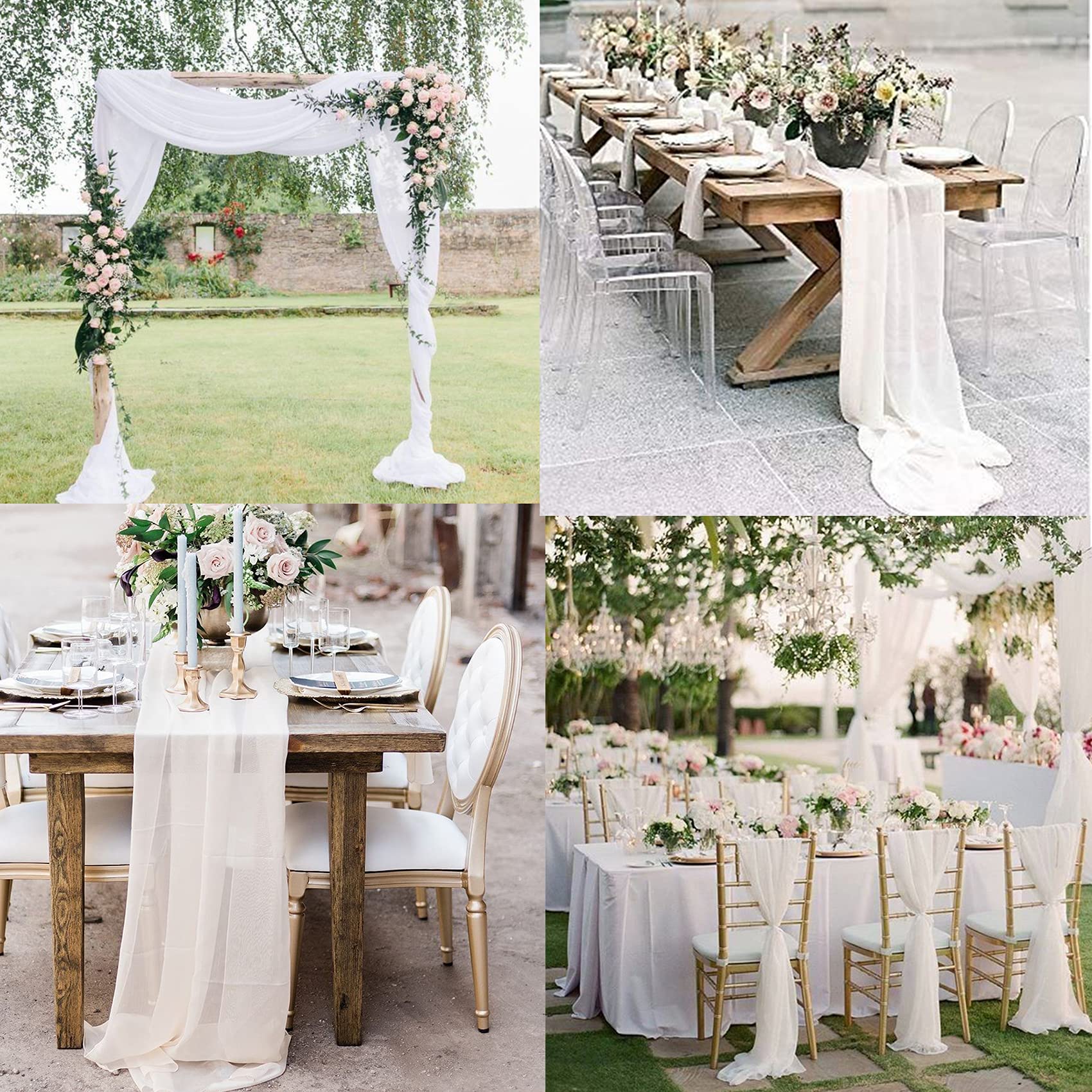 Fivenl 12 Packs White 10Ft Chiffon Table Runner 27x120 Inches Sheer Chiffon Table Runner Romantic Boho Rustic Wedding Table Runner for Wedding Birthday Party Decor Bridal Baby Shower Table Decoration