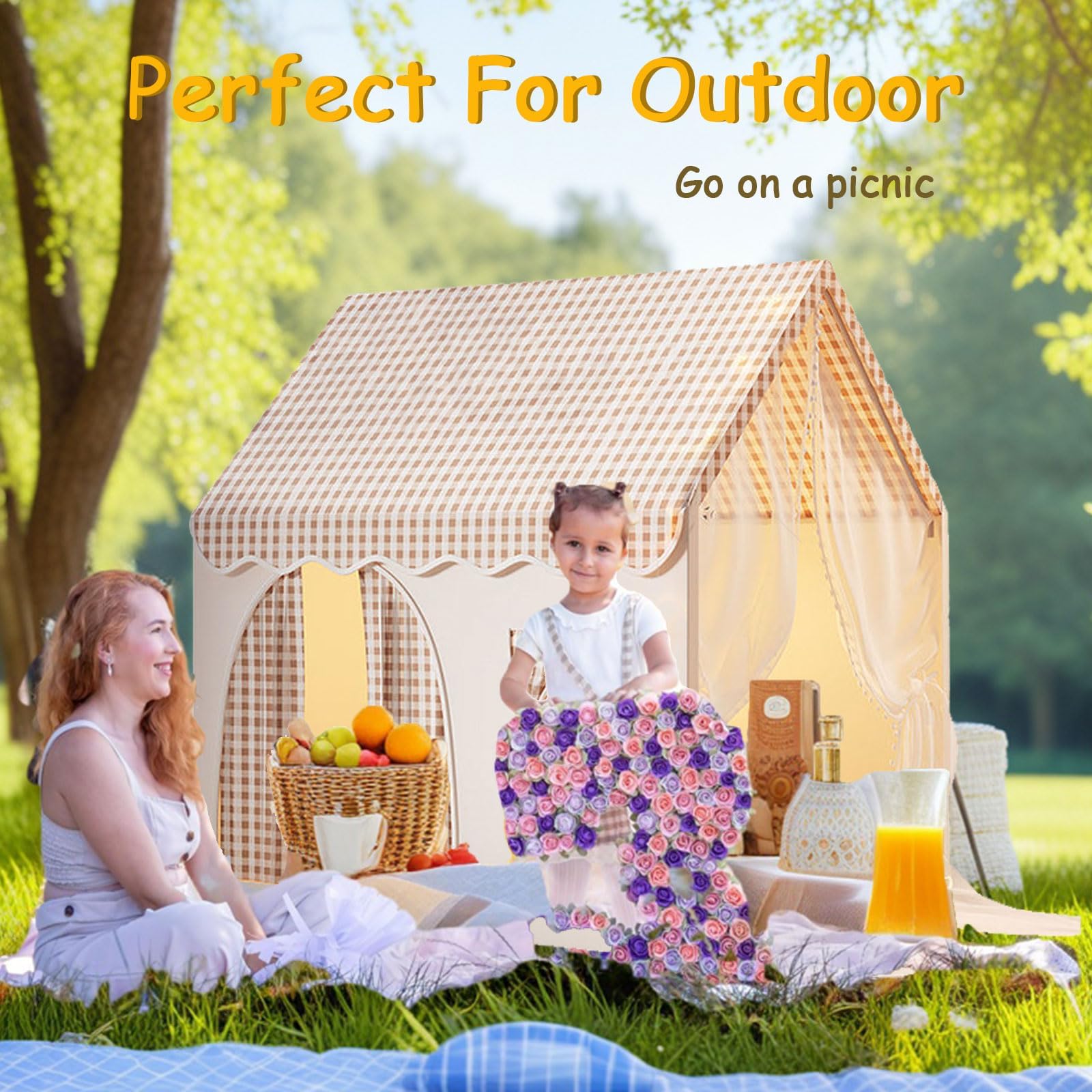 Tienda de Campaña Infantil, Tienda de Princesa, Tienda de campaña para niños con Nubes, Mariposas, Casa de Juegos para Interiores y Exteriores, Casitas Infantiles Jardin para Niños 3 a 7 años