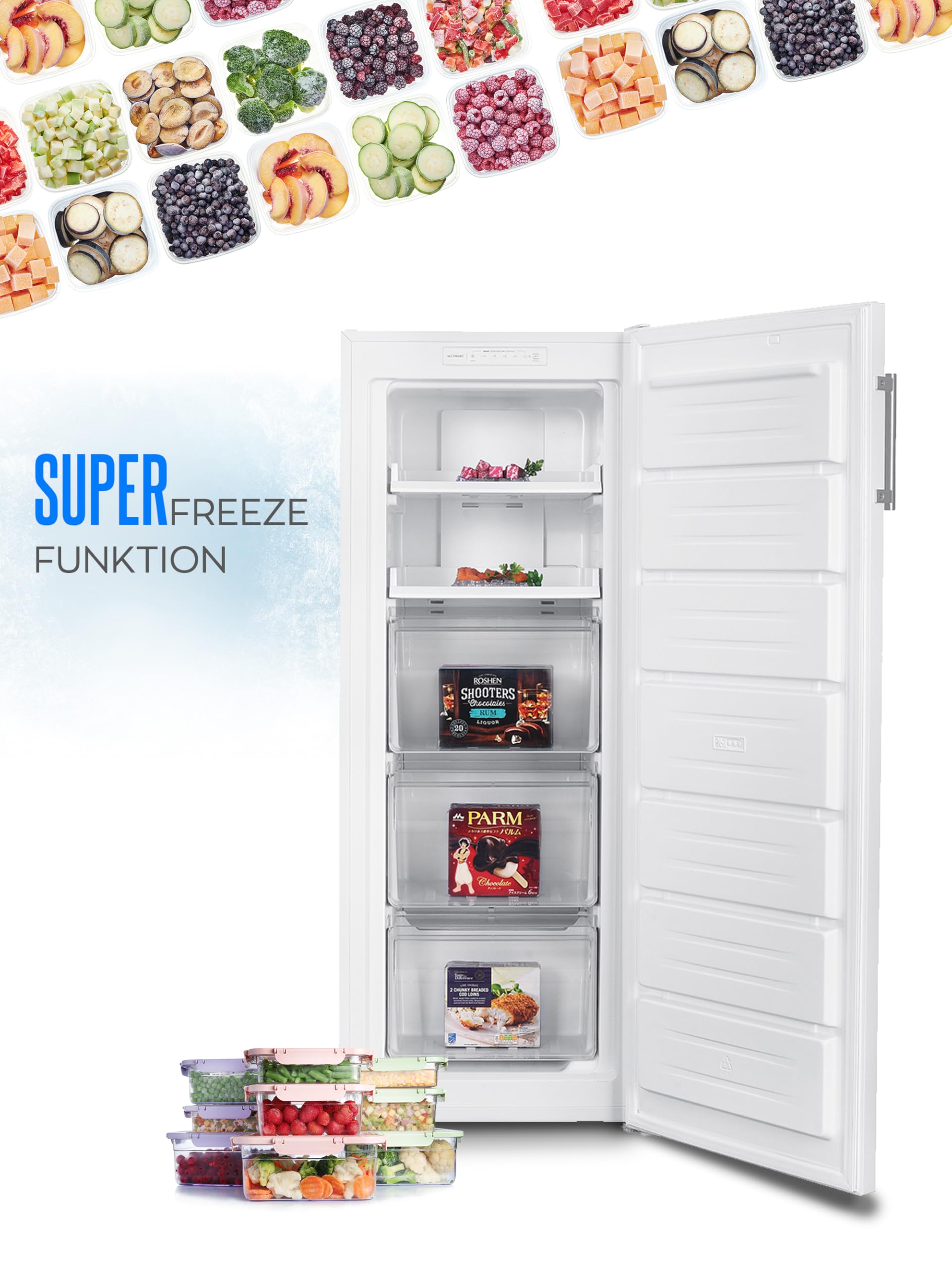 Heinrich´s Gefrierschrank 161L No-Frost LED-Display wechselbarer Türanschlag -14°C~-22°C weiß
