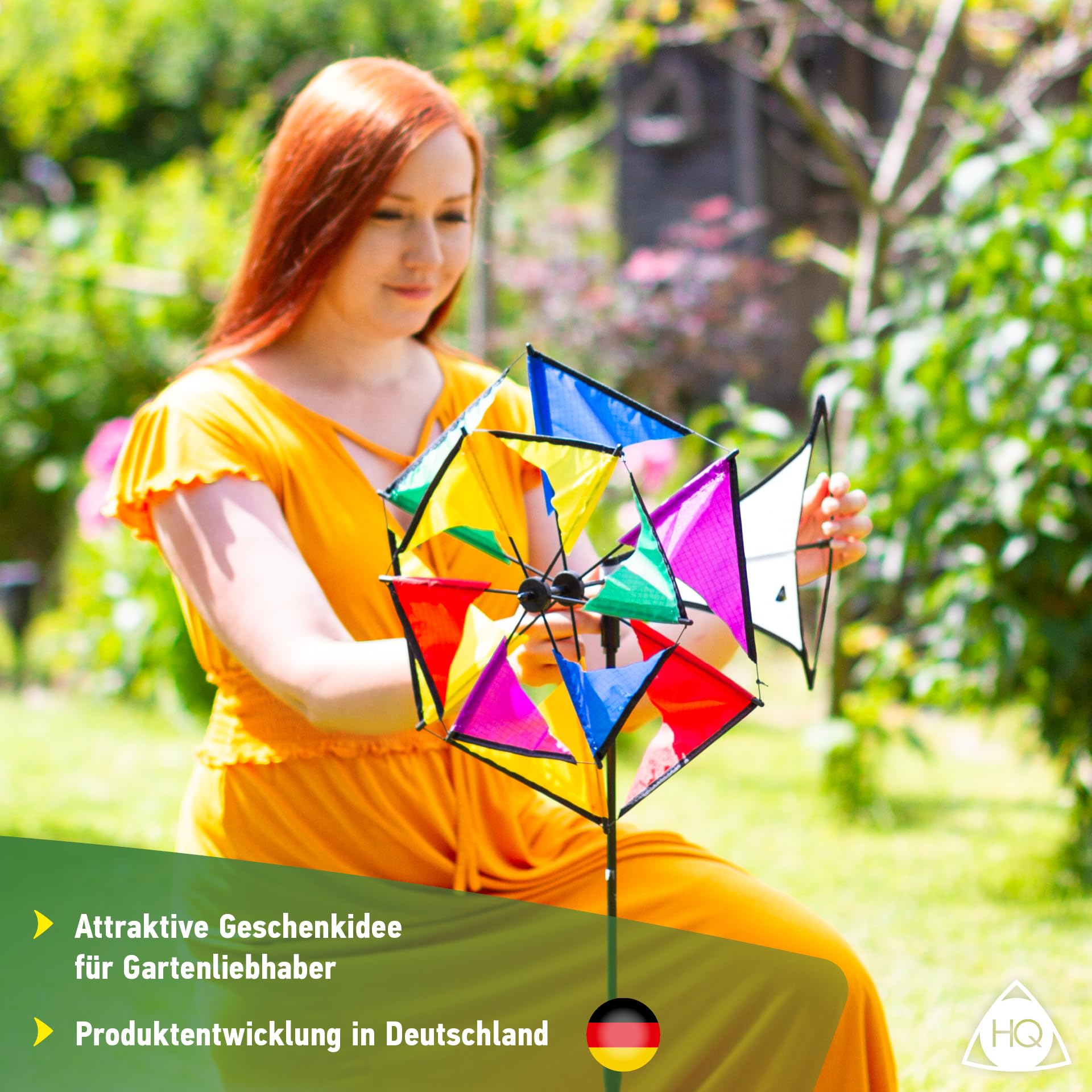 HQ Design Windspiration - Windmill, UV-beständige und wetterfeste Windspiel Deko für Garten, Terrasse und Balkon, Windrad inkl. Standstab (Mini Duett)