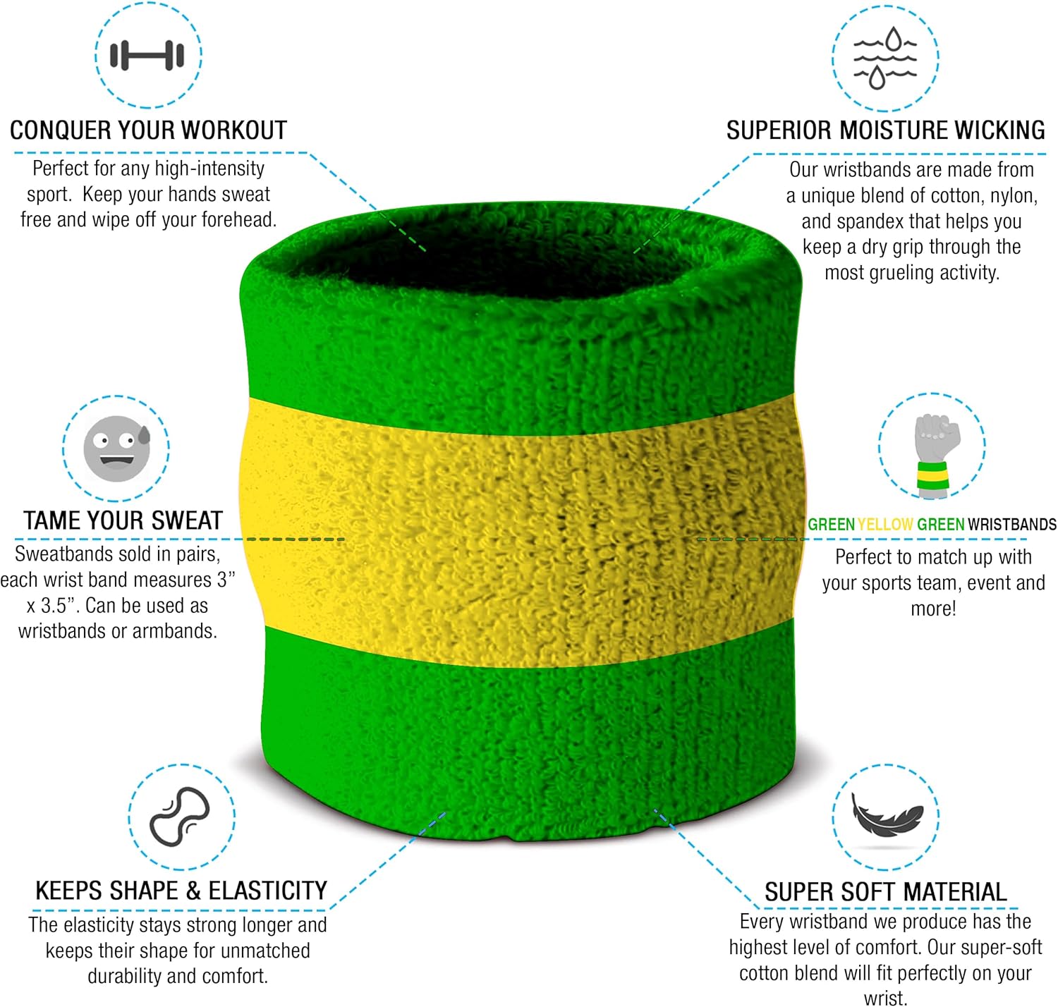 Suddora Striped Sweatband Set, Moisture Wicking 2 Wristbands and 1 Headband, Breathable Athletic Sweat Bands for Sports, Costumes & Cosplay, Matching Bands to Wear with Jersey - Image 4