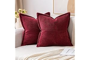 MIULEE Super Soft Cuddly Corduroy Burgundy Throw Pillow Covers