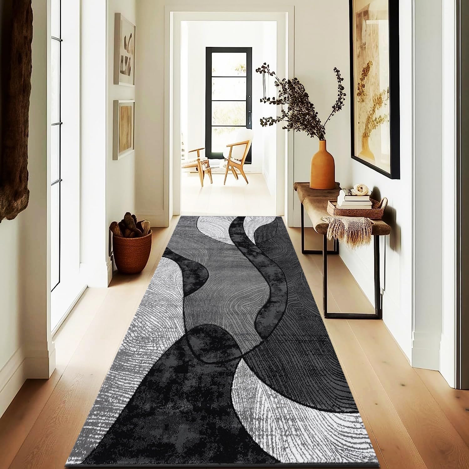 B&B Velvet Curve Runner Rugs Indoor - Luxury Super Soft Cozy Dense Thick Pile Shaggy Runners for Hallway Bedroom Living Room Kitchen Hall Entrance Mat (80 x 150 cm, Grey) โ image 1
