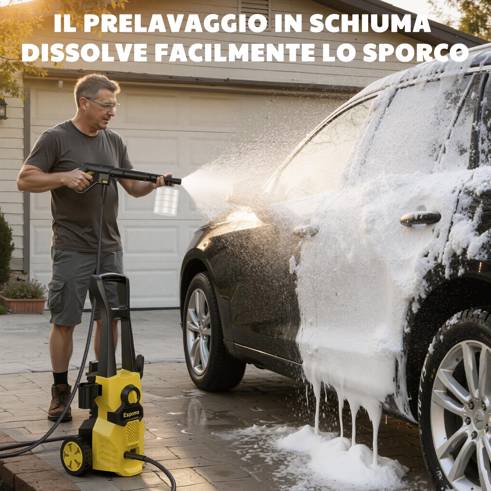 𝟖𝟖%𝟎𝐟𝐟 Idropulitrice professionale 120 Bar - Idropulitrice 1400W Max, idropulitrice ad alta pressione Portata 380 L/h, funzione Autoadescante, 7m Tubo Alta Pressione, per Pulizia Auto e Terrazzo - 5