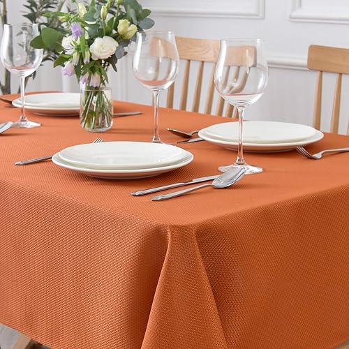 maxmill Square Jacquard Tablecloth Water Resistance Antiwrinkle Spill Proof Textured Table Cloth, Decorative Fabric Table Cover for Thanksgiving Parties Event Holiday Dinner, 70 x 70 Inch, Rust
