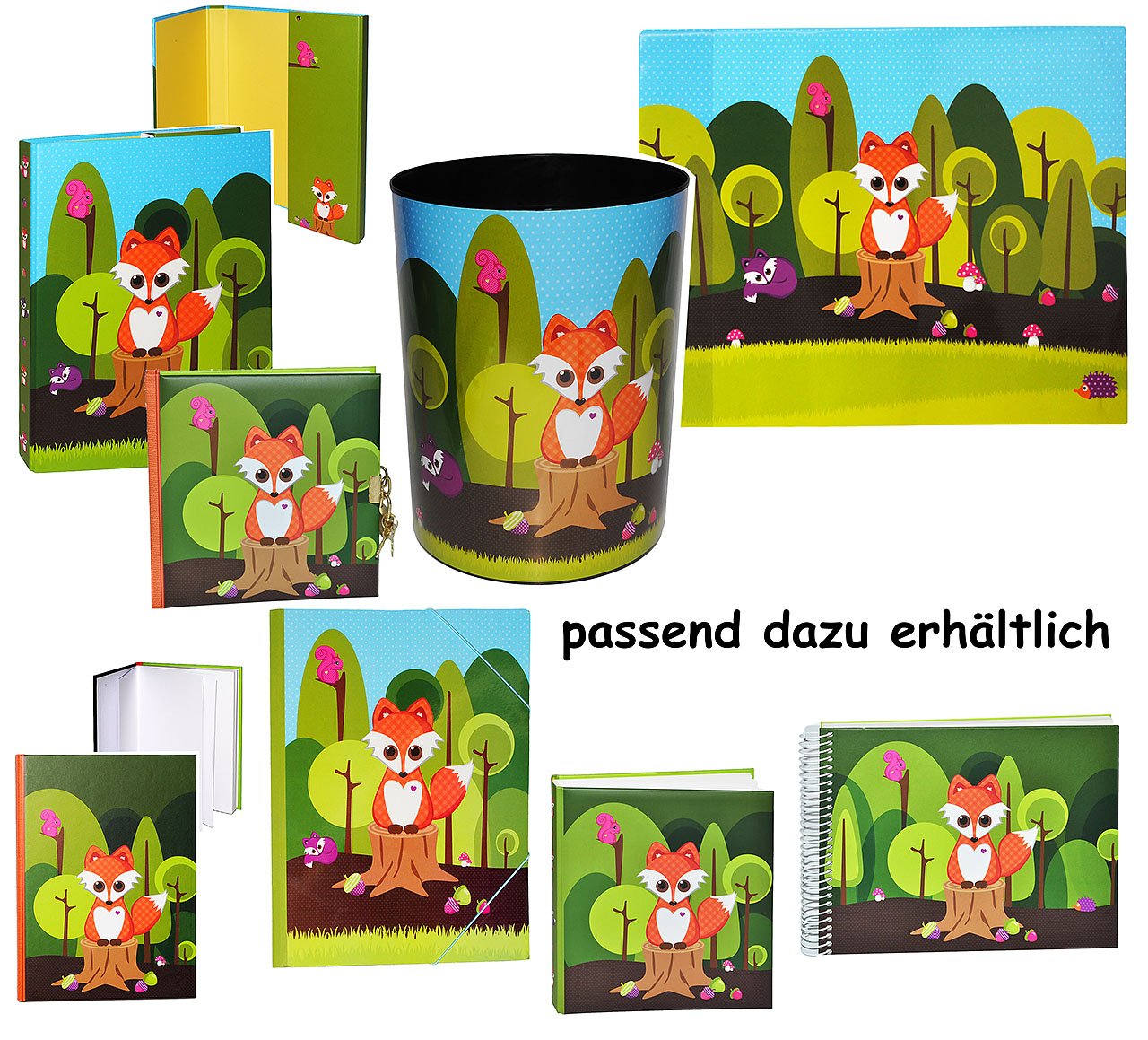 alles-meine.de GmbH Fuchs & Waldtiere - Papierkorb - Kunststoff - incl. Name - für Kinder/Mädchen & Jungen - Mülleimer Eimer Aufbewahrungsbox - Tiere - Igel Eichhörnchen - Wald..