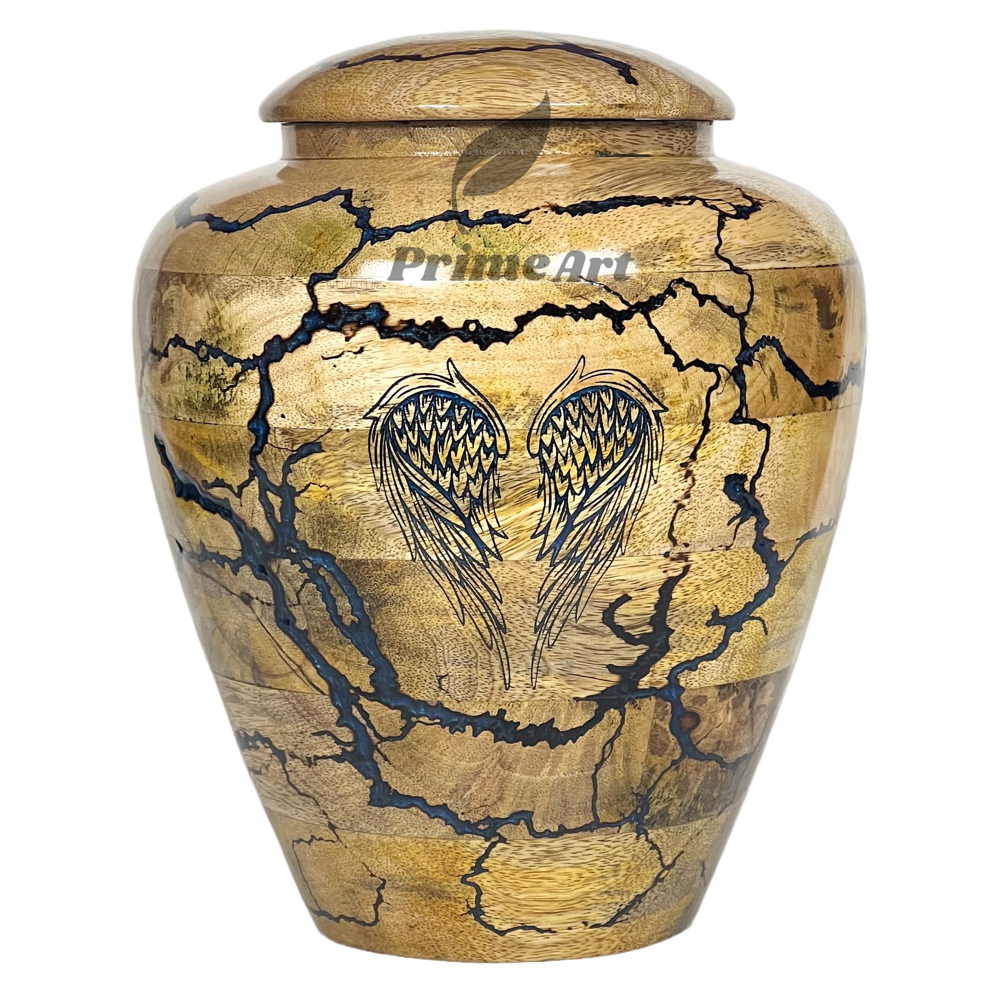 Prime Art Cremation urns for Human Ashes Wooden urns for Adult Ashes Angel Wings urns Funeral urns Wooden urn Box for Human Ashes Adult Cremation urns for Men (Blue, XLarge (300Cu/Inches))