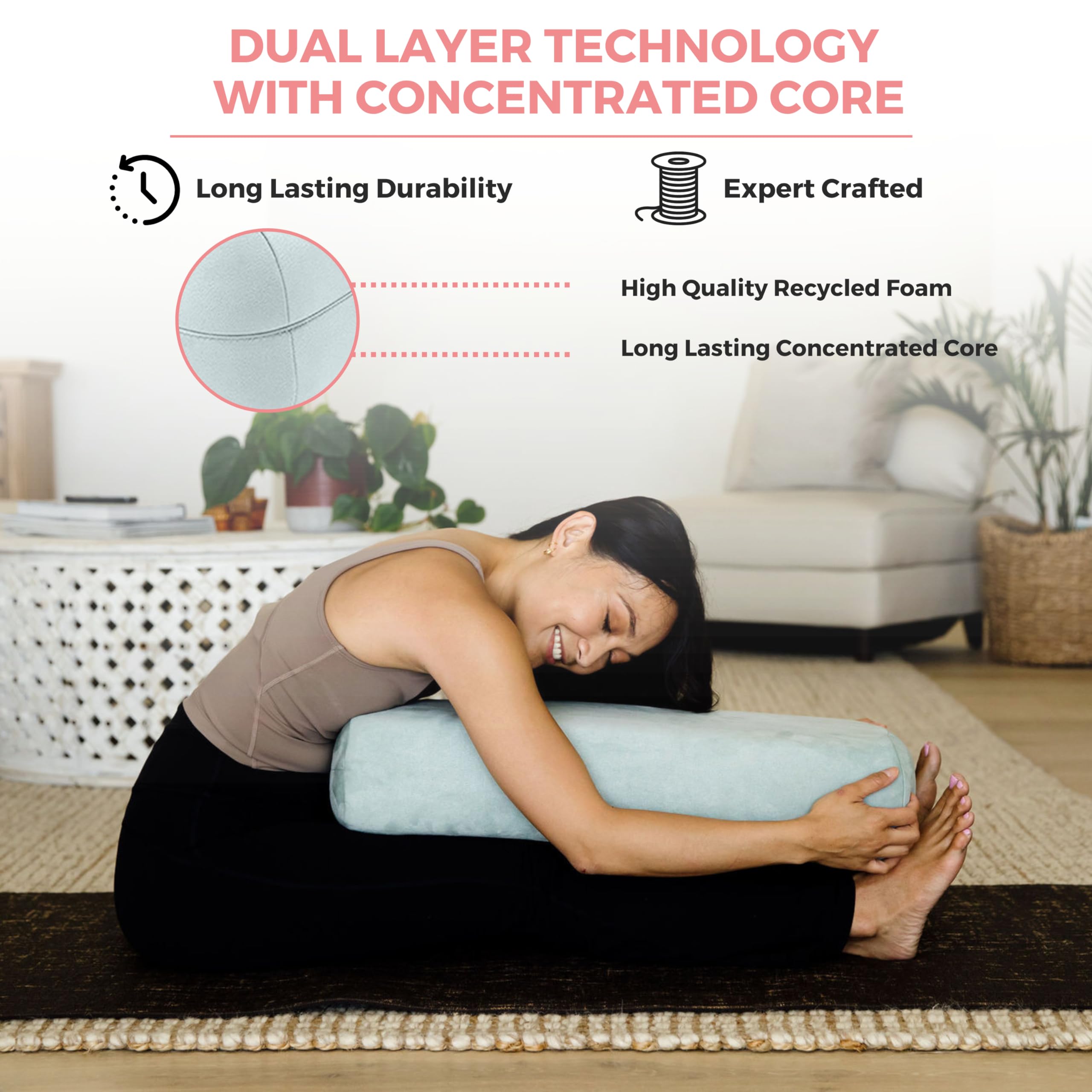 AJNA Yoga Bolster Pillow Luxurious 100 Organic Vegan Suede Yoga