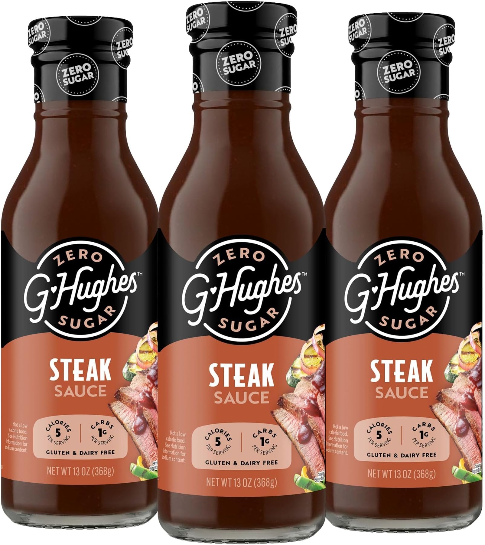 G Hughes Sugar Free, Steak Sauce - Gluten Free Sauces, Sauce, Bbq No Preservatives 13 Oz (3-Pack)