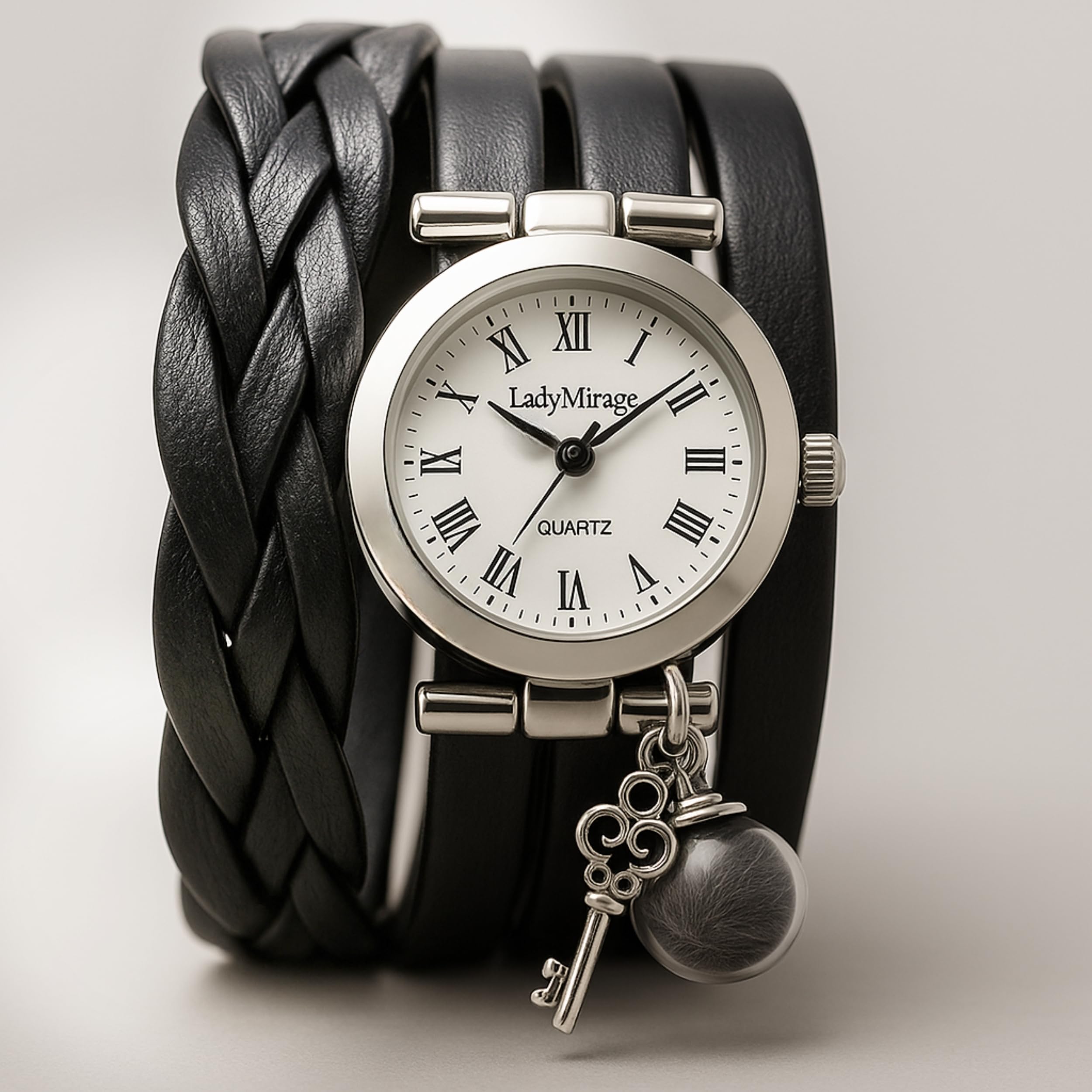 Lady Mirage - Echte Feder Echtleder Armbanduhr Damenuhr Wickeluhr - Geschenk für Sie - Handmade Geschenk - Geschenkidee für Freunden, Schwester, Geburtstag, Jahrestag, Weichnachten