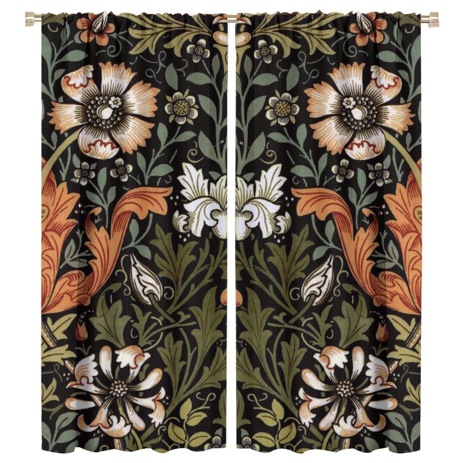 Extra Long Wildflower Curtain Flower Floral Vintage Botanical Accessories Herbs Plant Windows for Bedroom Living Room Off Curtains Window Curtain 2 Panels 55x63in
