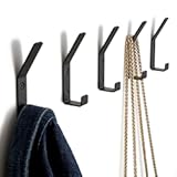 Decorative Coat Hooks For Wall Mount Set of 5 - Stylish and Sturdy Black Metal Double Hooks Are Perfect To Hang Your Jackets, Towels Or Hats - A Modern Addition To Any Farmhouse or Minimal Home Decor