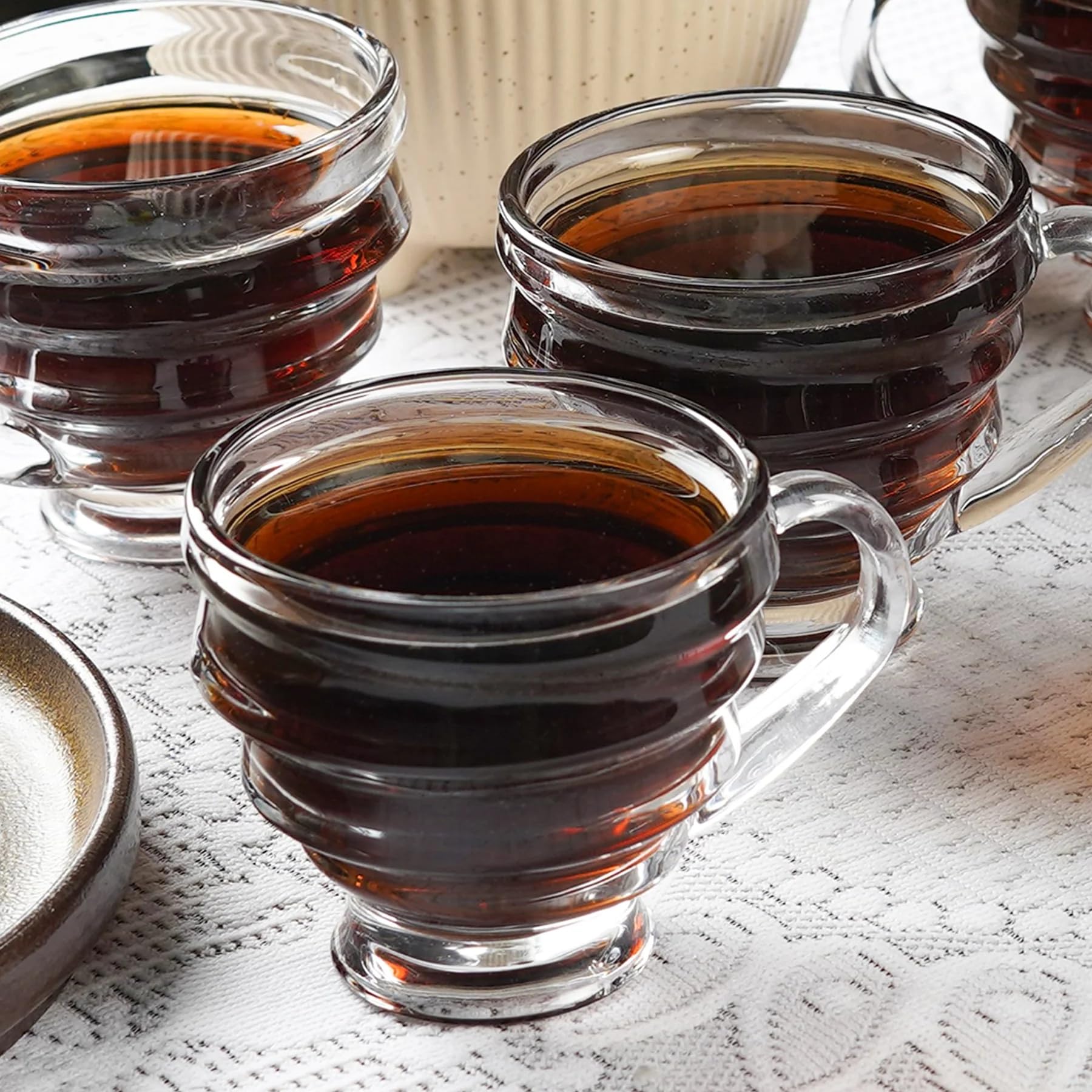 Glass Tea Cups Set of 6 - Elegant Drinkware -5
