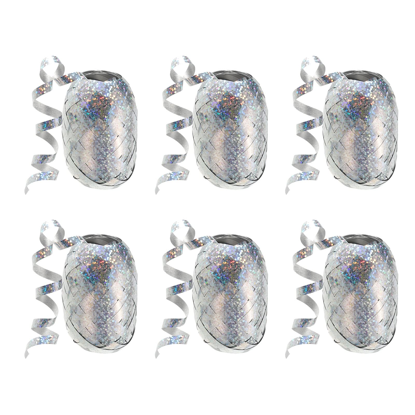 PATIKIL 6pcs Curling Ribbon Crimped Balloon String 5mm Laser Metallic Shiny 10m for Christmas Wedding Gift Crafts Florists Decoration Silver