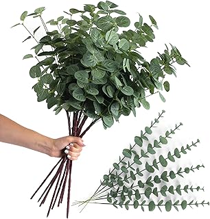 Sponsored Ad - 12 Artificial Eucalyptus Stems with Fake Leaves – Decorative Arrangements Set Jumbo and Normal Size Flexibl...