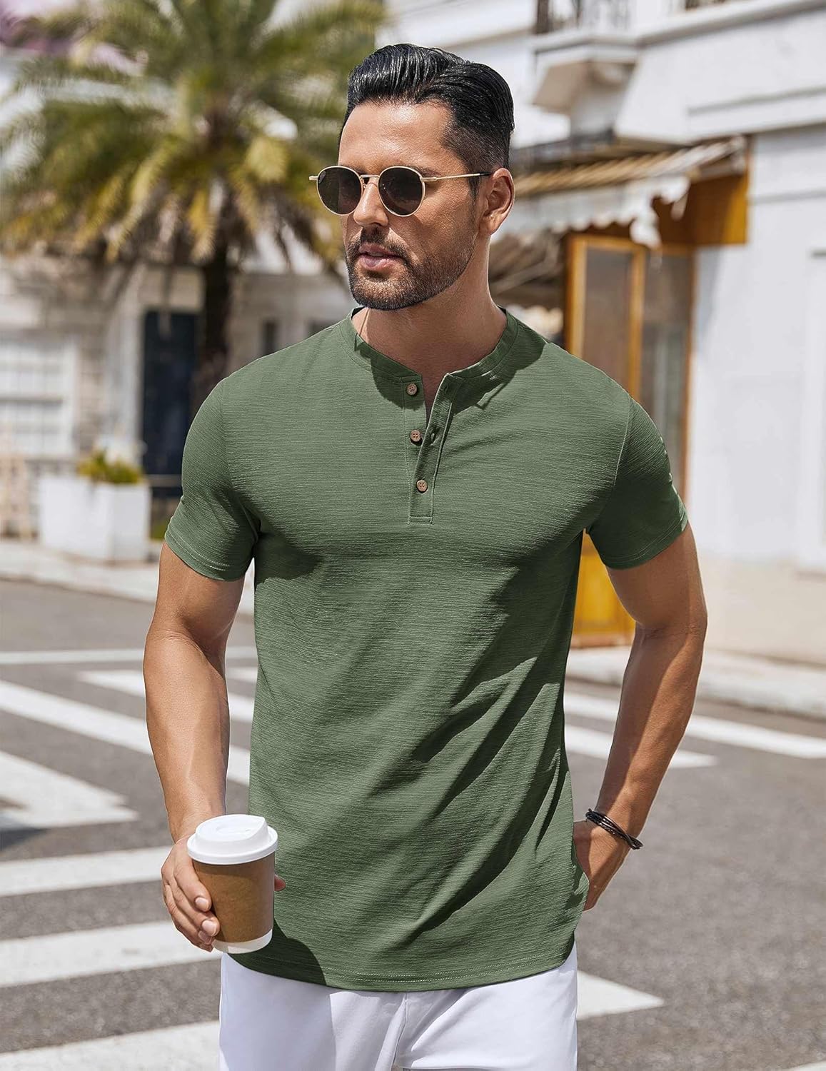 COOFANDY Mens Henley Shirts Short Sleeve Casual Button Down Shirts Lightweight Summer Basic Tee - Image 3