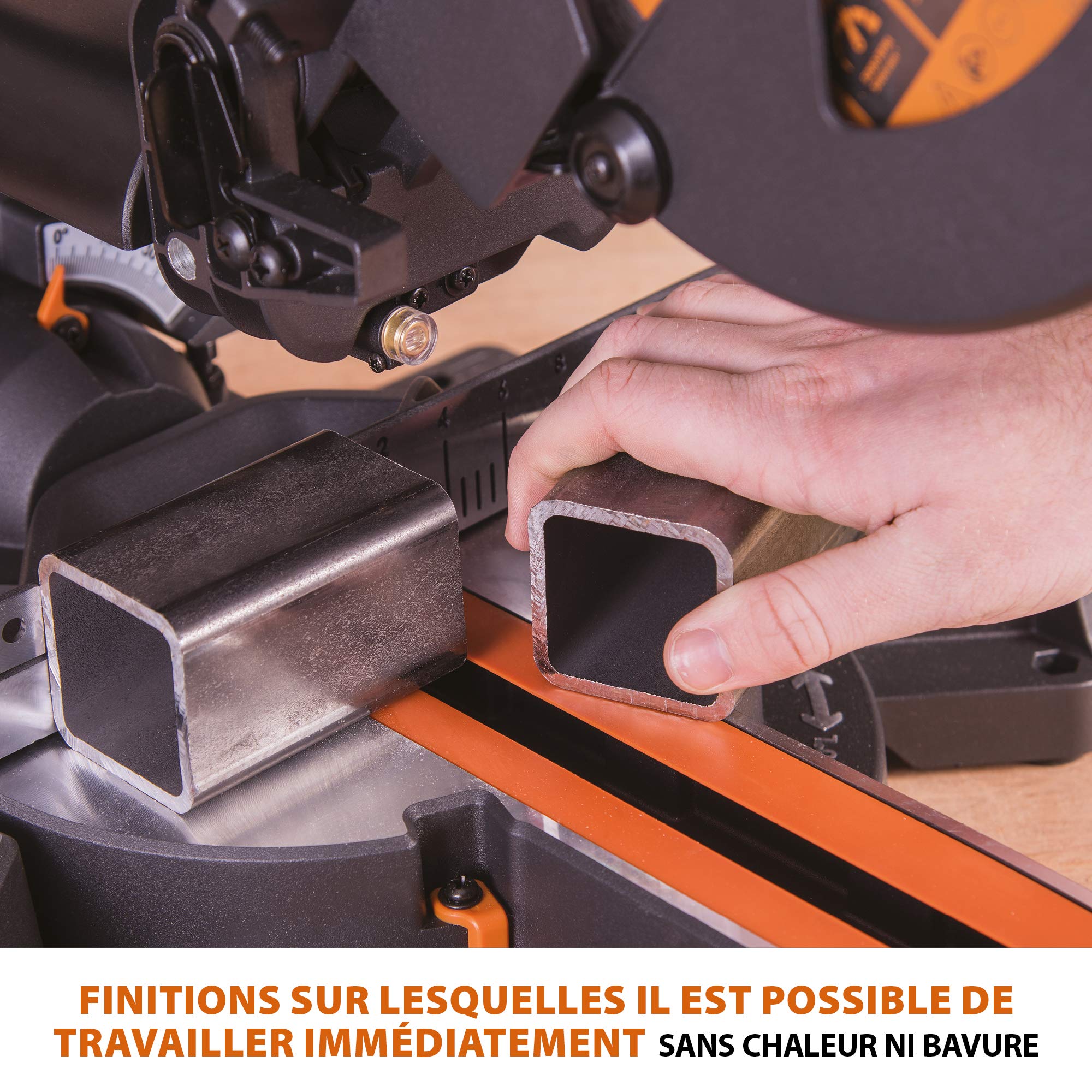 Evolution Power Tools Scie à Onglet Coulissante R210SMS+ 210mm, 0-45° Biseau, 50-50° Onglet, Coupe Multi-Matériaux