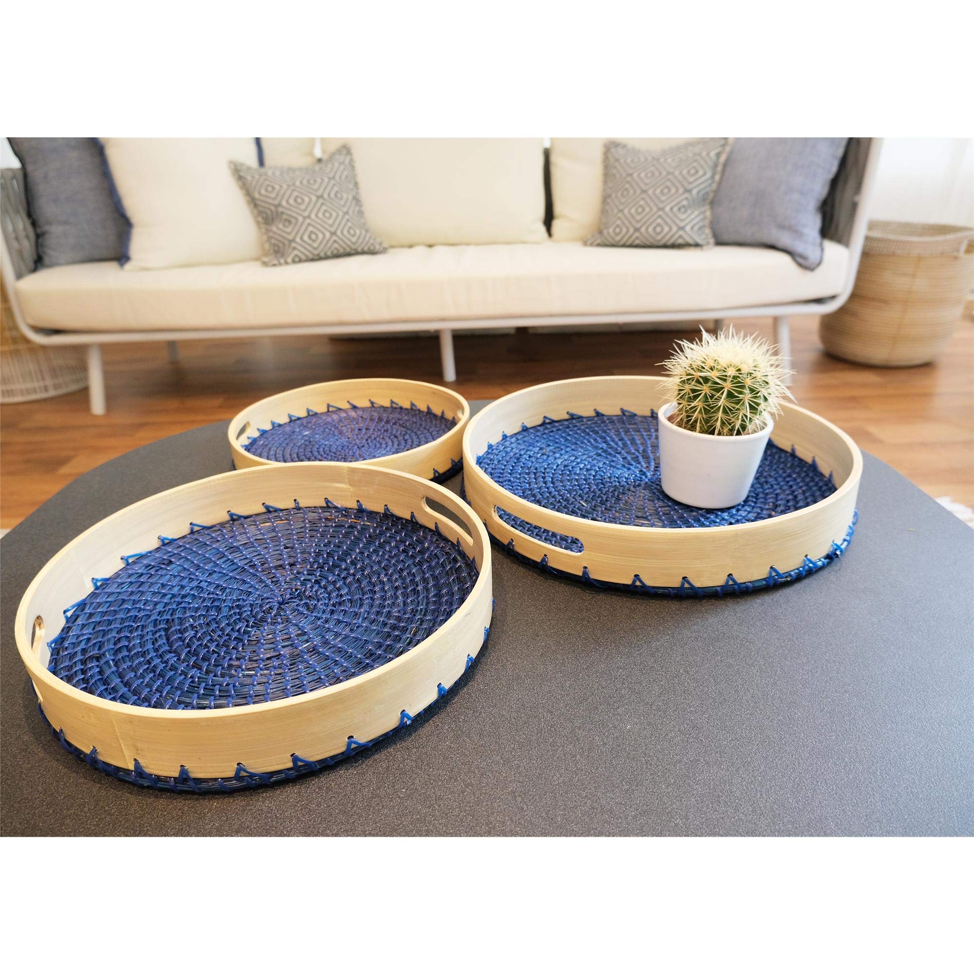 Efaso Egäis Lot de 3 plateaux en bambou et jonc de mer