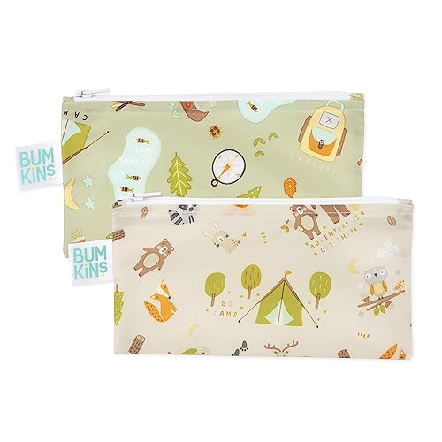 Bumkins Bolsas de aperitivos reutilizables, para el almuerzo escolar de niños y para adultos, tela lavable, bolsa de tela impermeable con