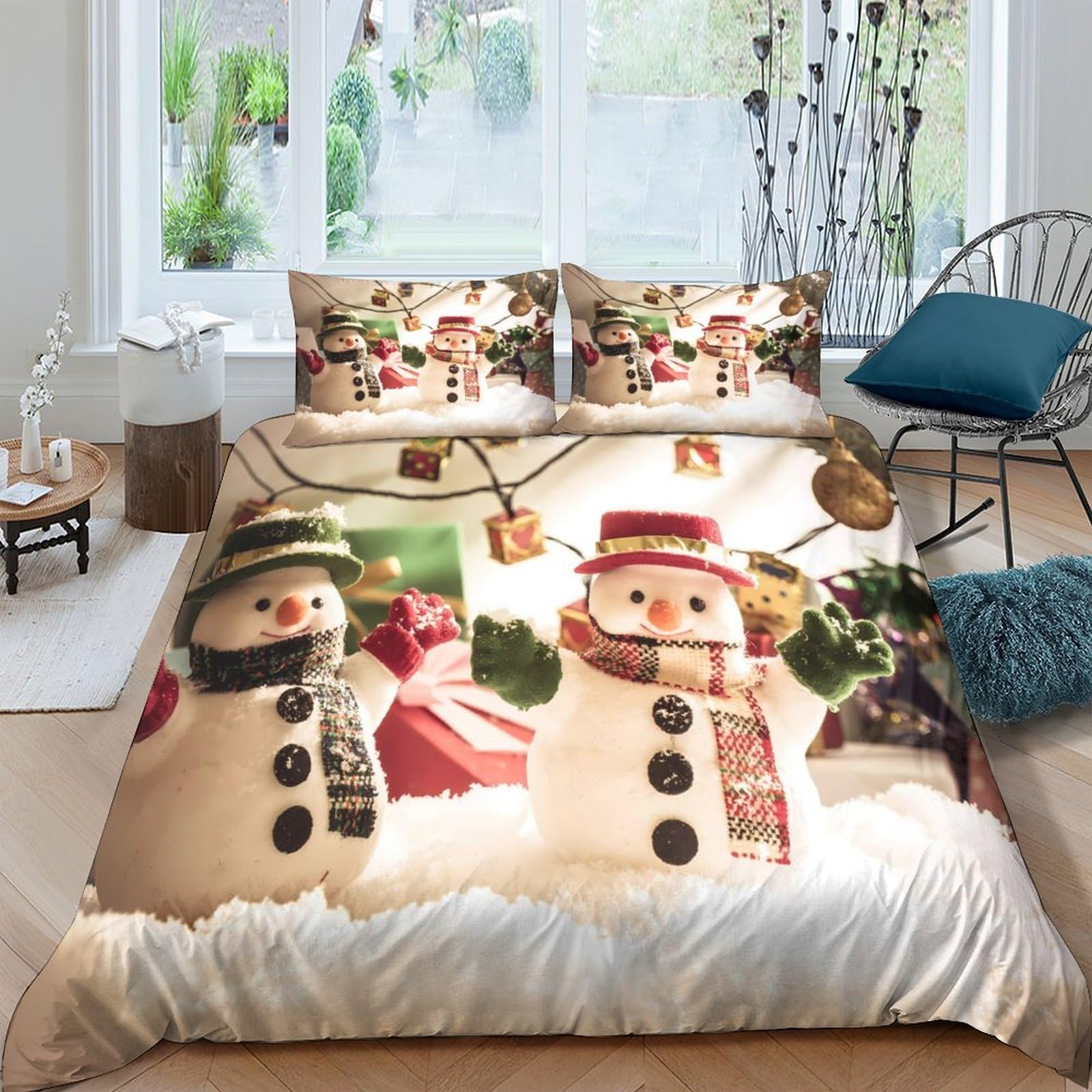 Ctjqhvkz Style-7 3D Printed Snowman Winter Fitted Sheet Microfiber Soft Christmas Tree Bed Cover For Bedroom Guest Room Decor Gift Single（135X200cm）
