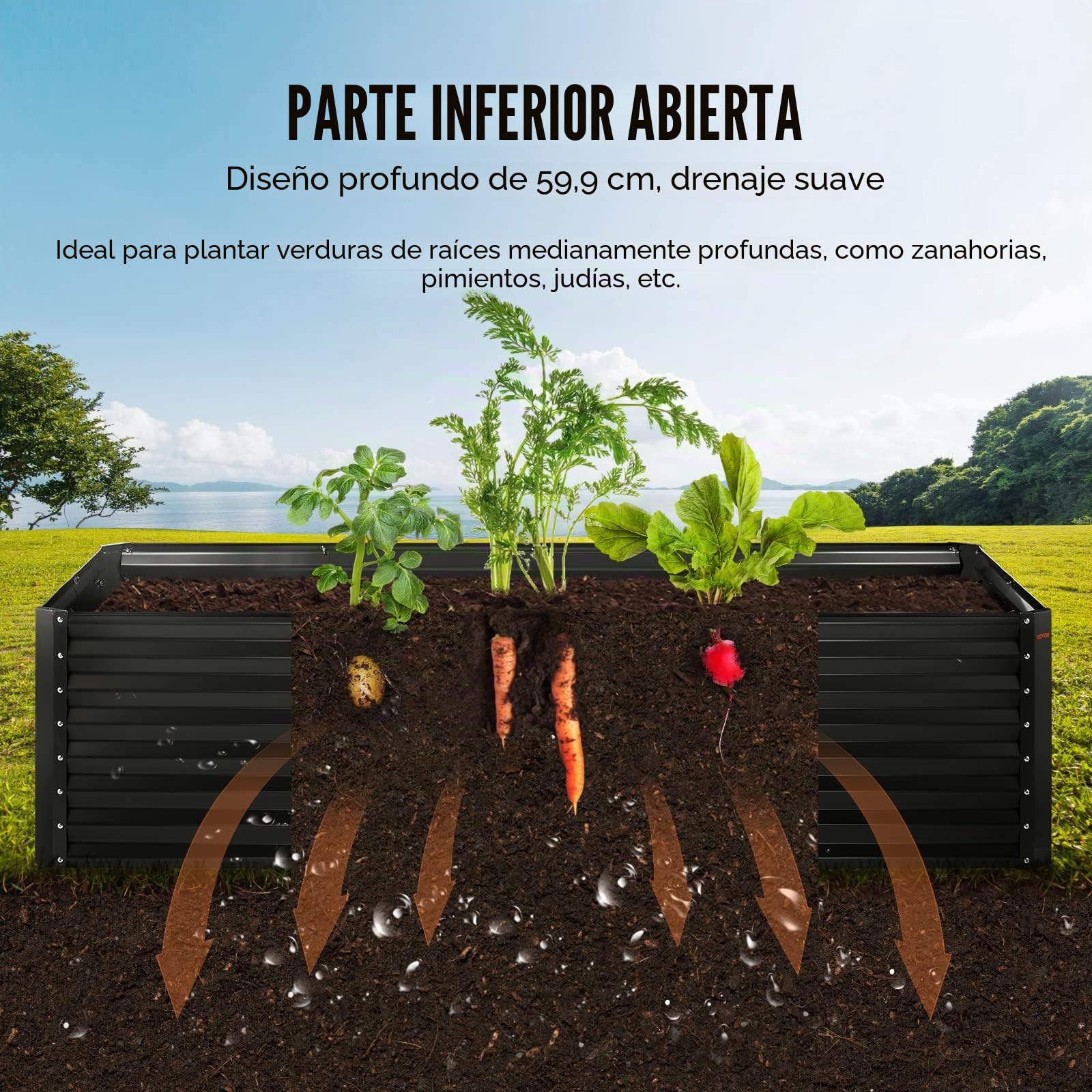 VEVOR Cama Elevada de Jardín 240 x 120 x 60 cm Jardinería Elevada de Metal Galvanizado para Cultivo de Flores Plantas Hierbas Huerto Urbano para Jardín Terraza Patio Balcón Gris Oscuro con Accesorios