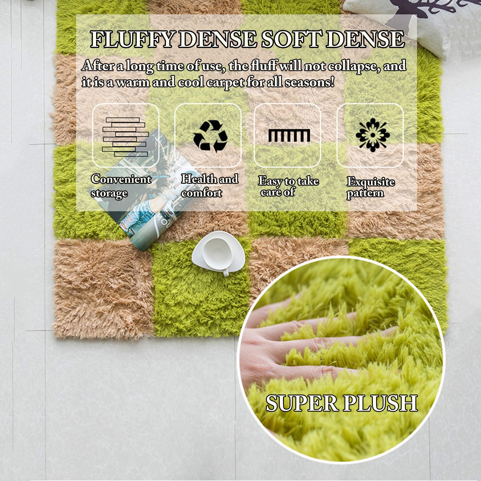 Tappeto in Schiuma ad Incastro Splice, Puzzle in Peluche, Tappetino in Schiuma ad Incastro, soffice e Morbido, Piastrelle per Pavimenti in Peluche, Arredamento per la CAS,Gray+apricot-10pcs